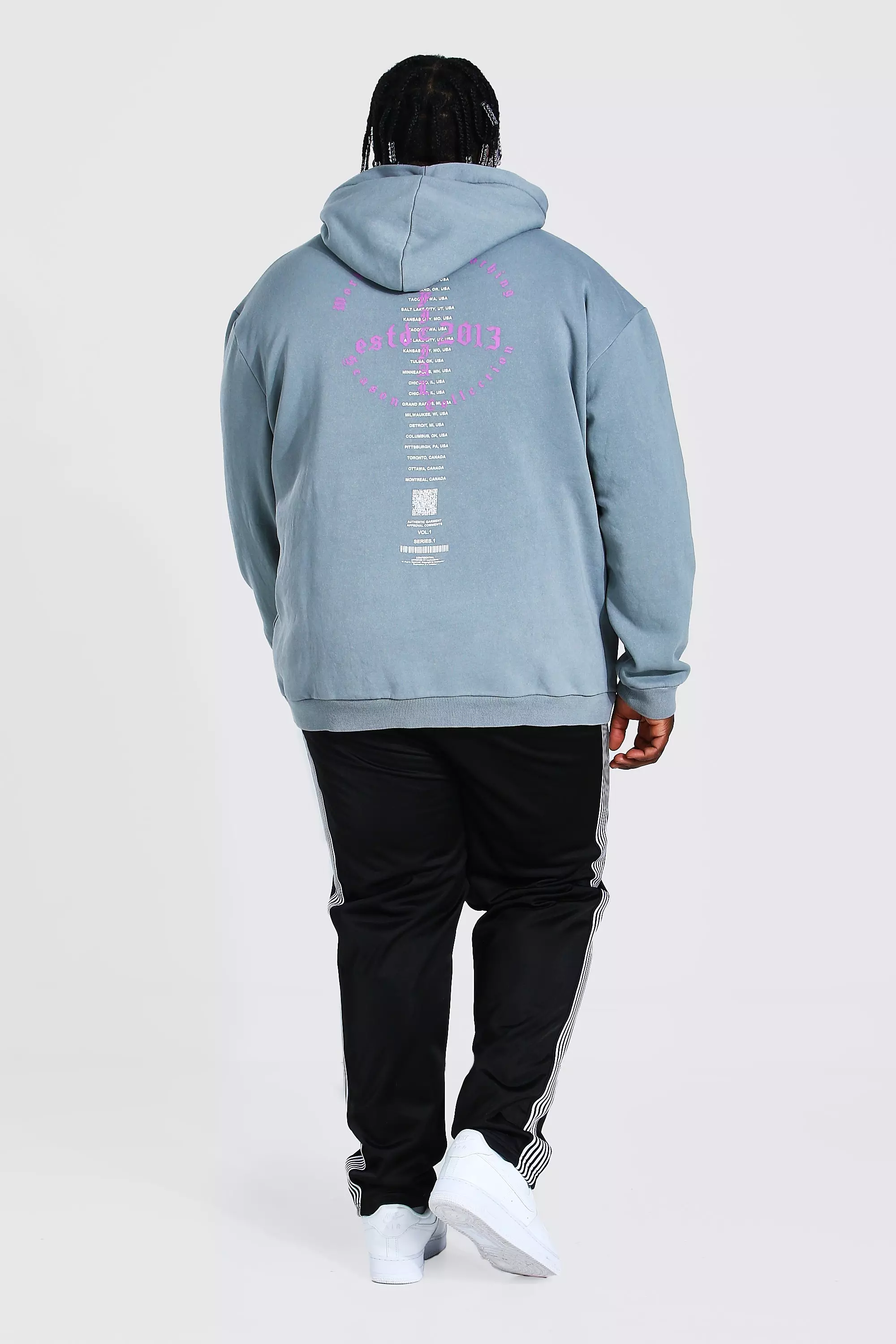 Plus Size Overdyed Graphic Print Hoodie | boohooMAN USA