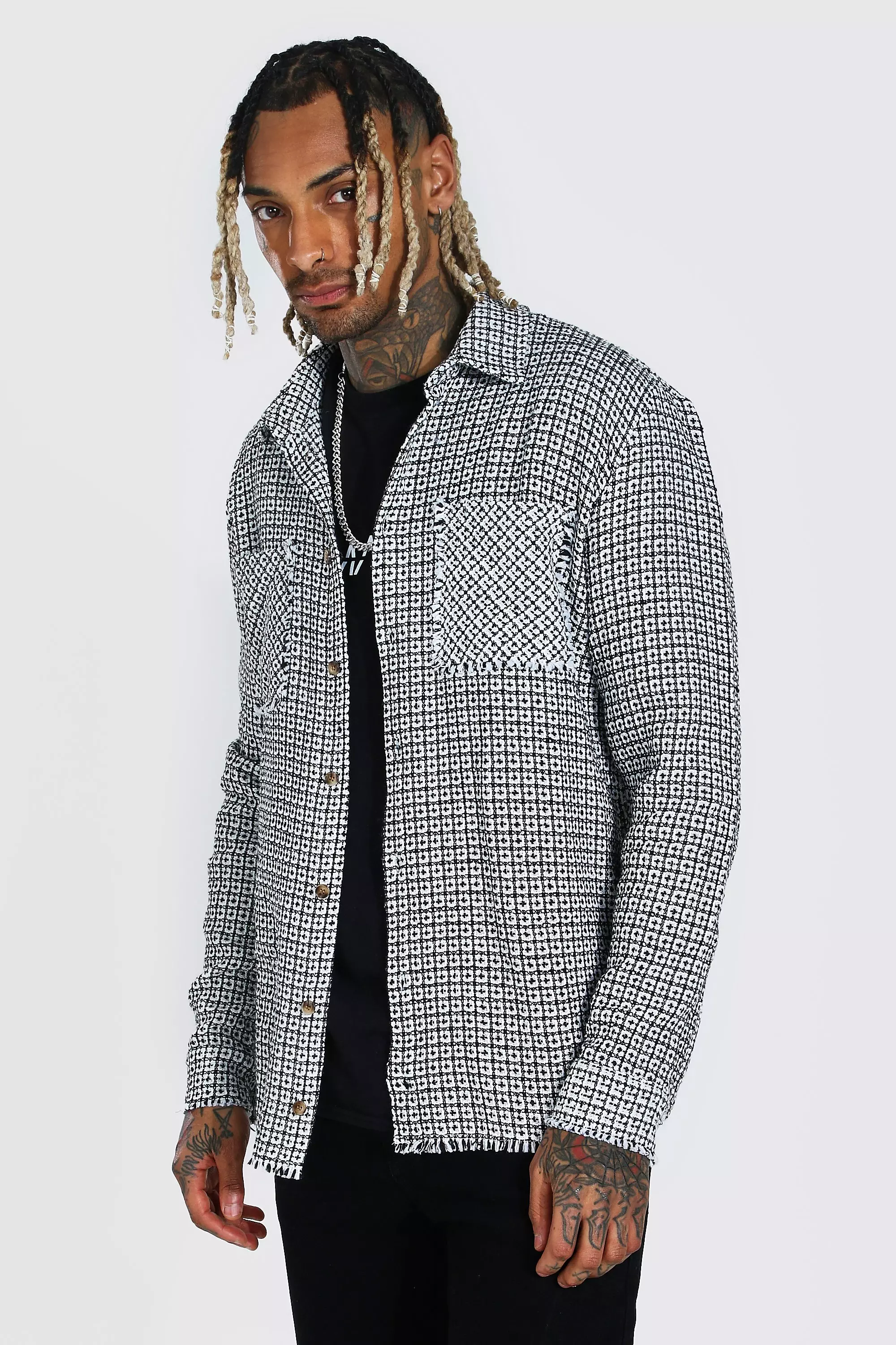 Boucle Check Overshirt | boohooMAN USA