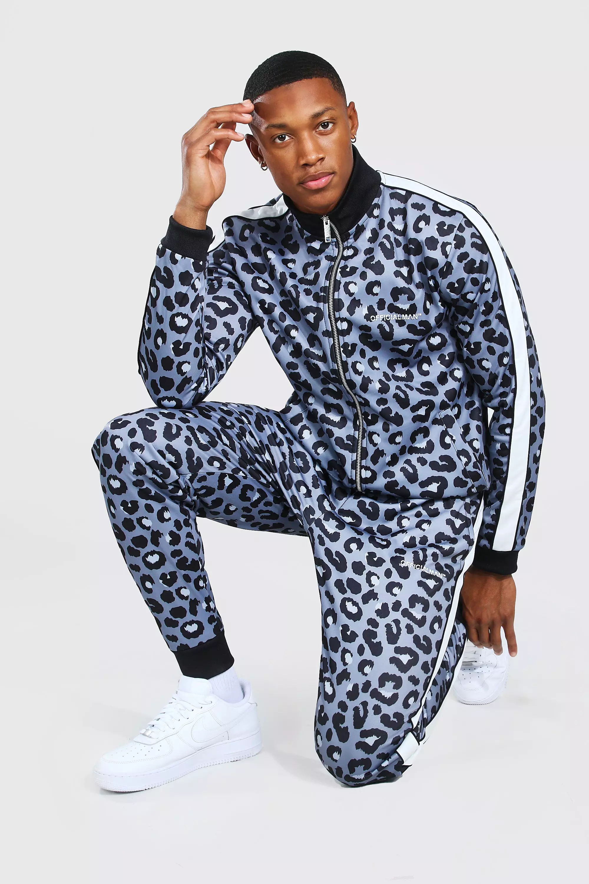 Men's Leopard Track Suit Set with Drawstring Waistband ST567