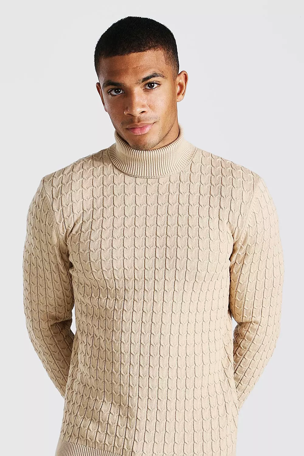 Cable knit roll neck hotsell jumper mens