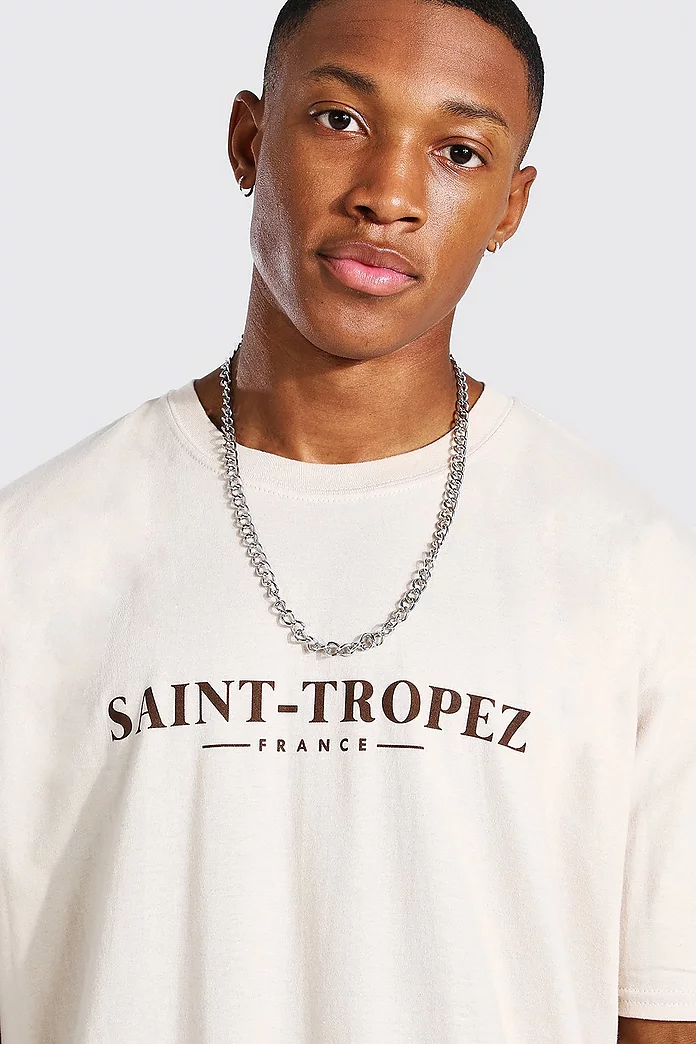Pijlpunt Citroen Bestrating Oversized Saint Tropez Print T-shirt | boohooMAN USA