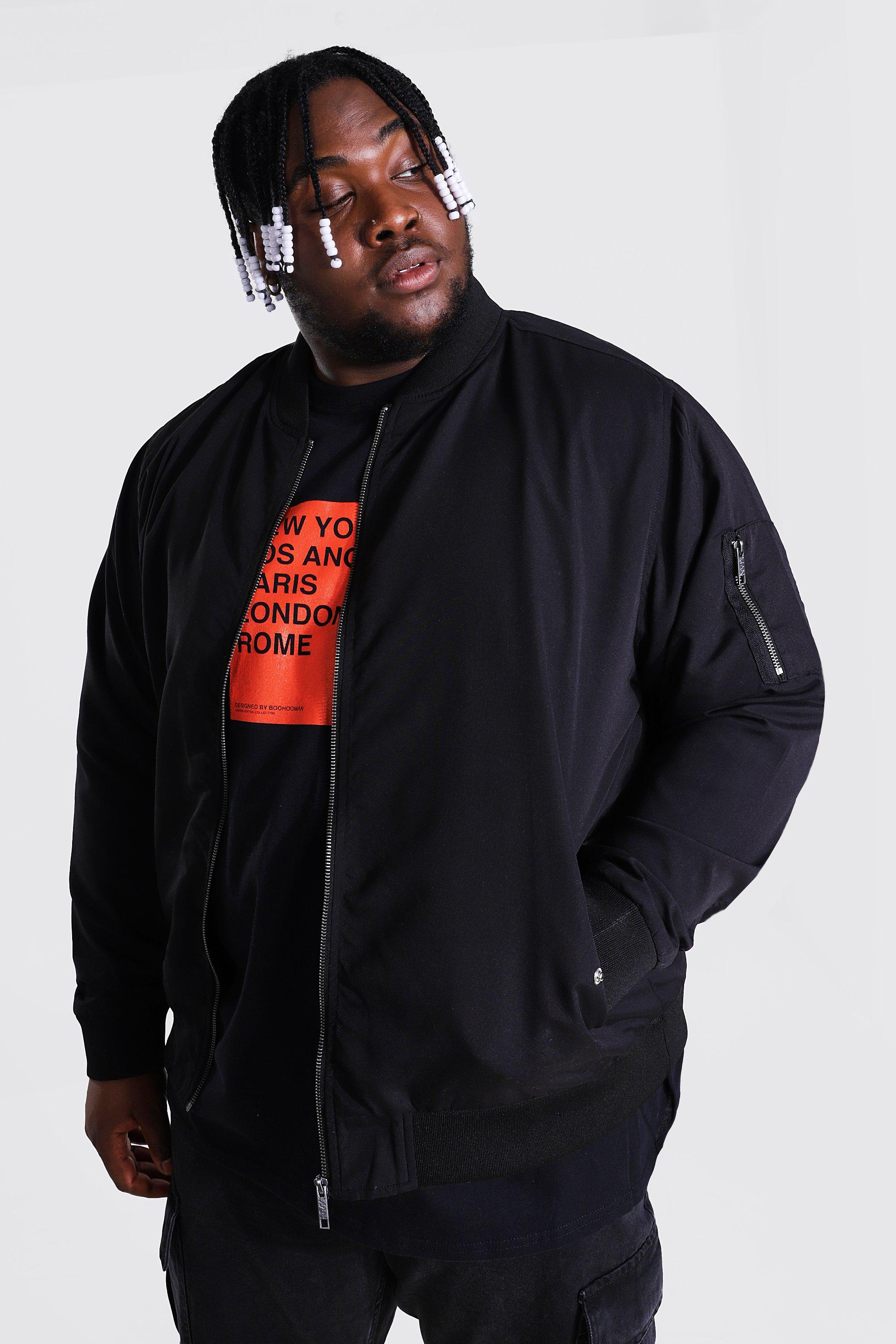 Mens Black Plus Size Ma1 Bomber Jacket, Black