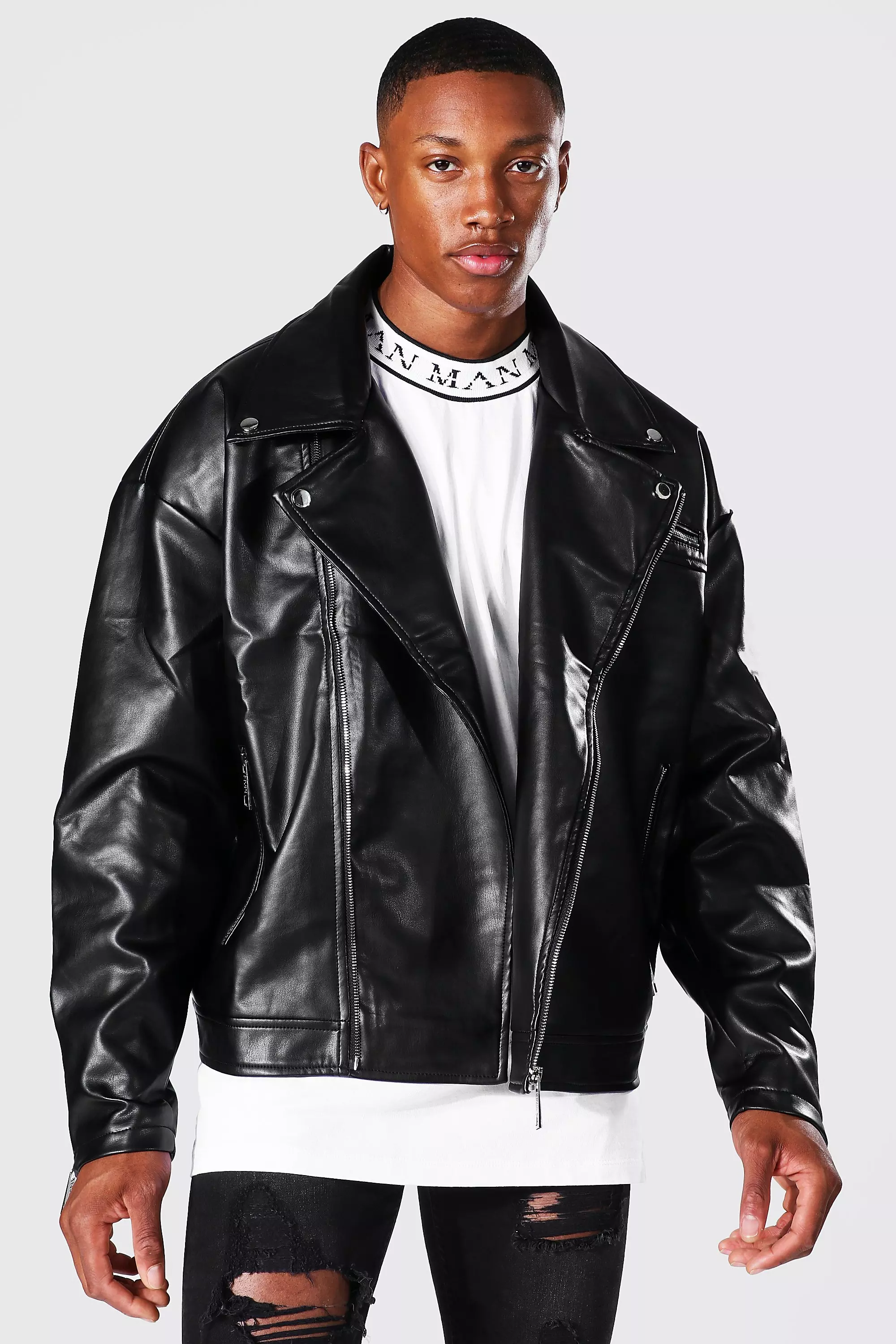 Leather look biker discount jacket