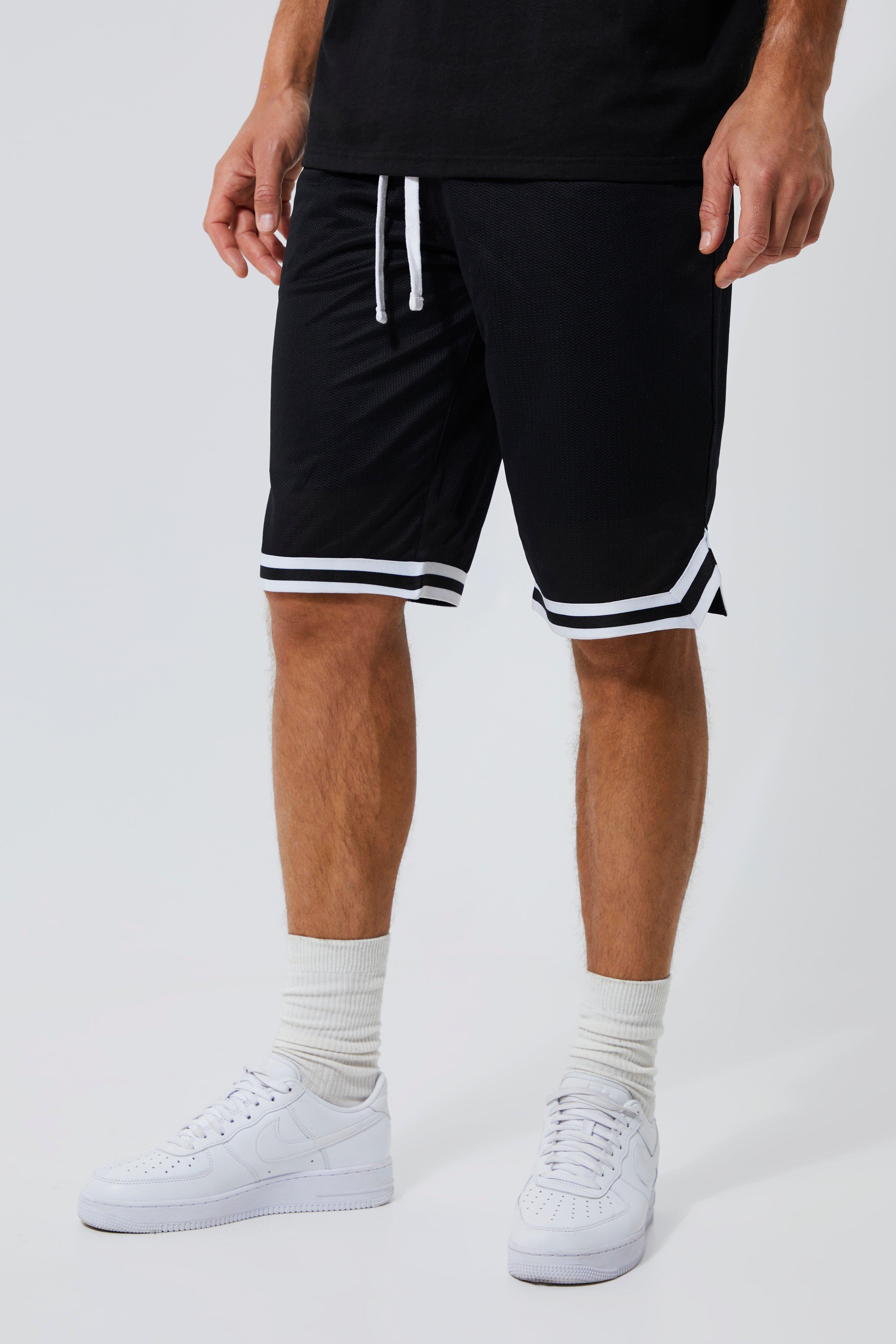 Mens Black Tall Mesh Basketball Shorts With Tape, Black