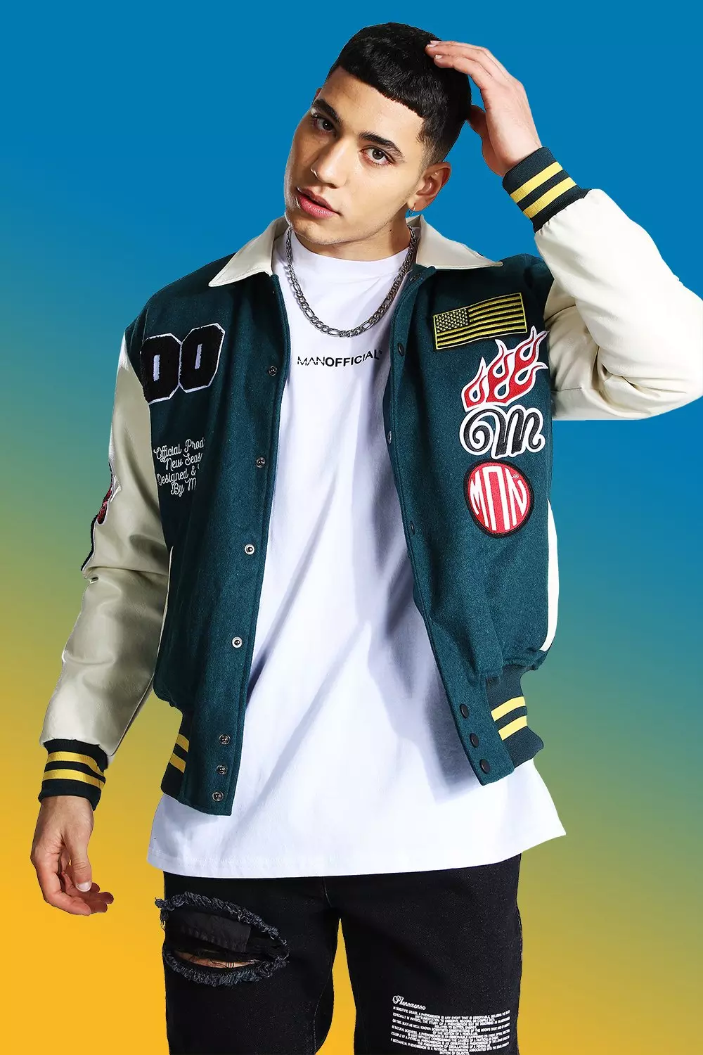 Varsity jacket online boohooman