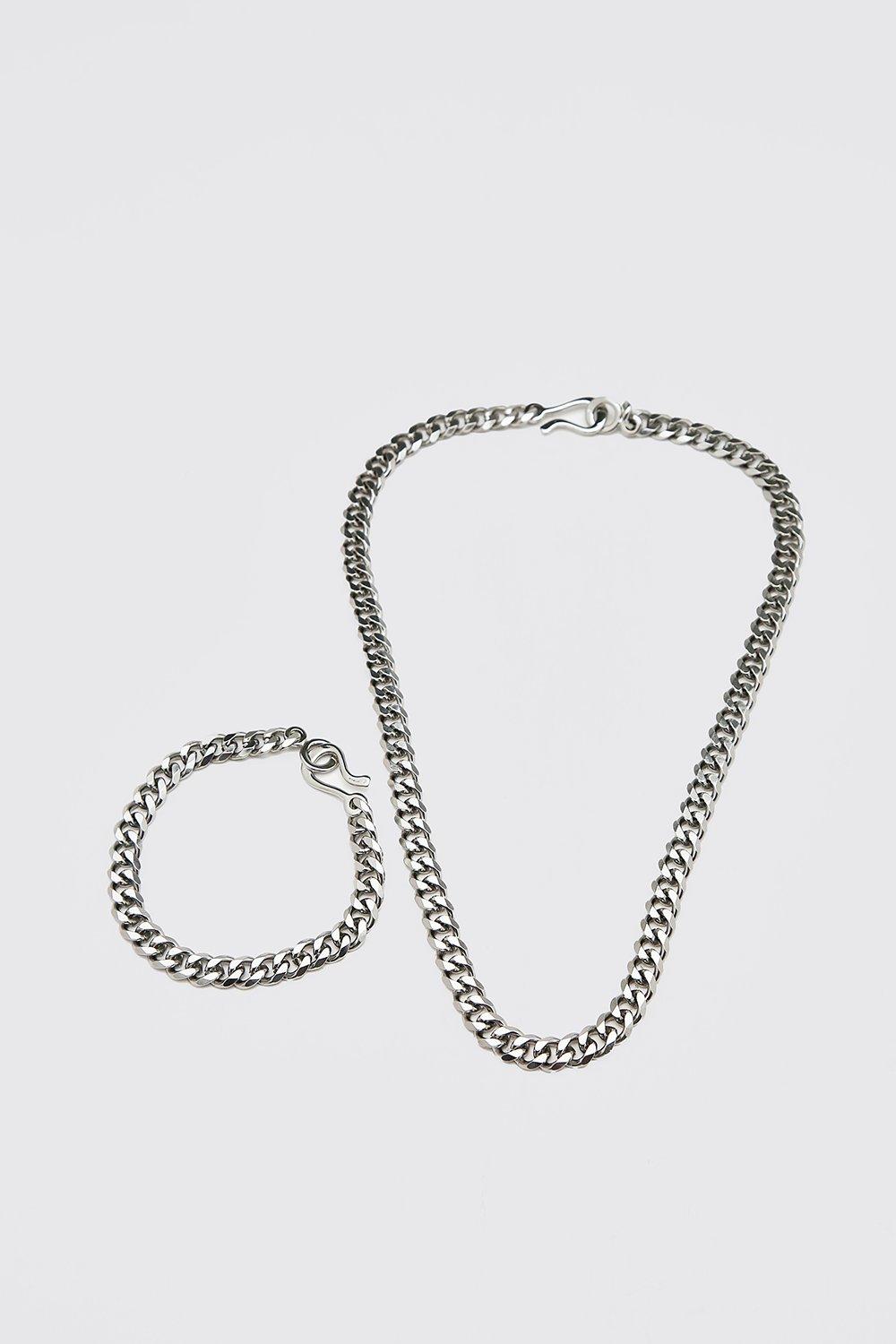 Mens Grey Chunky Chain And Bracelet Set, Grey
