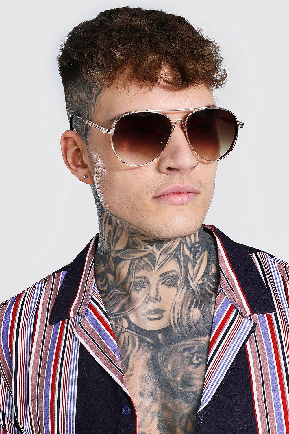 Mens Metallics Vintage Frame Aviator Sunglasses, Metallics