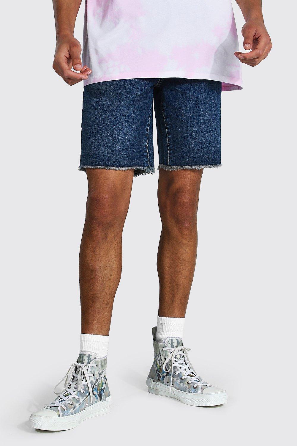 mens raw hem denim shorts