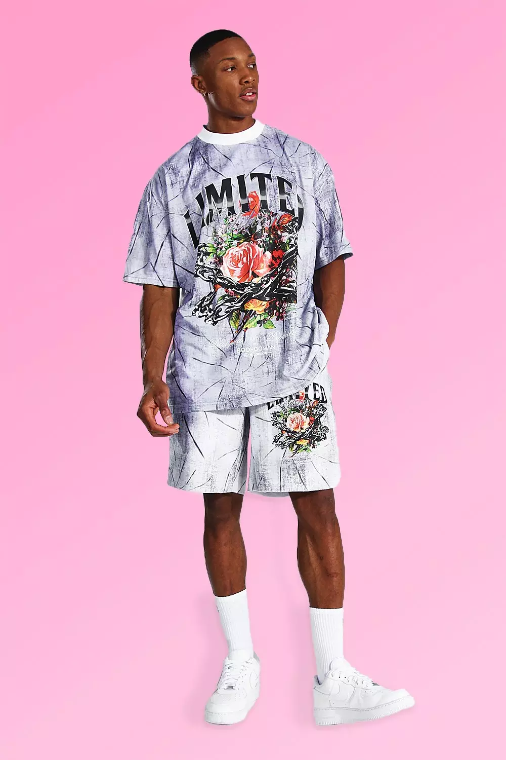 Oversized Floral Tie Dye T-shirt & Short Set | boohooMAN USA