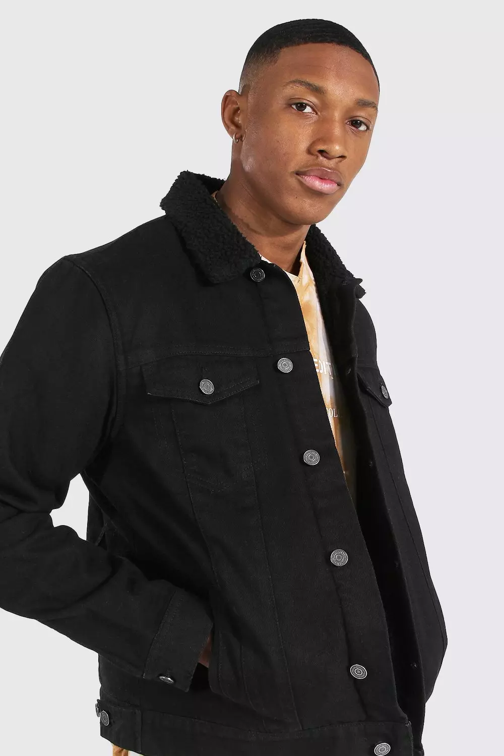 Mens black store denim borg jacket