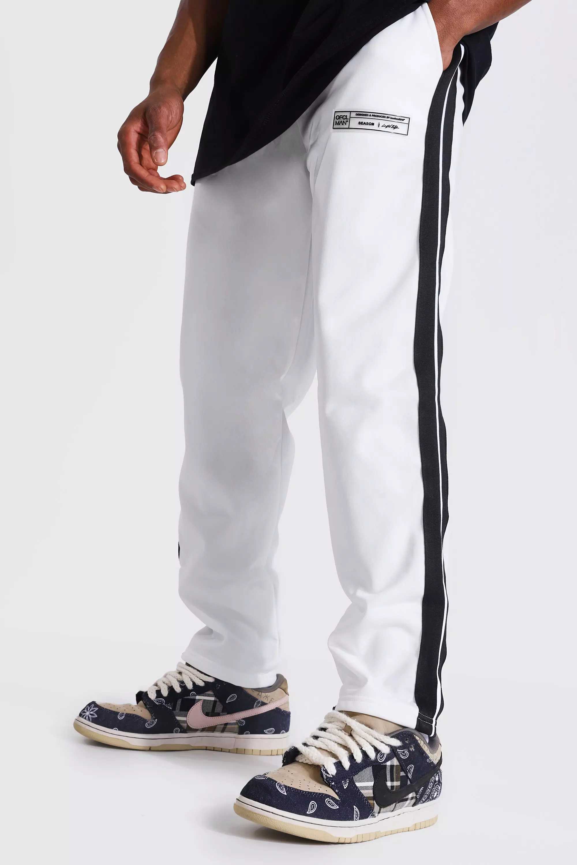 Loose Fit Tricot Joggers With Side Tape | boohooMAN USA