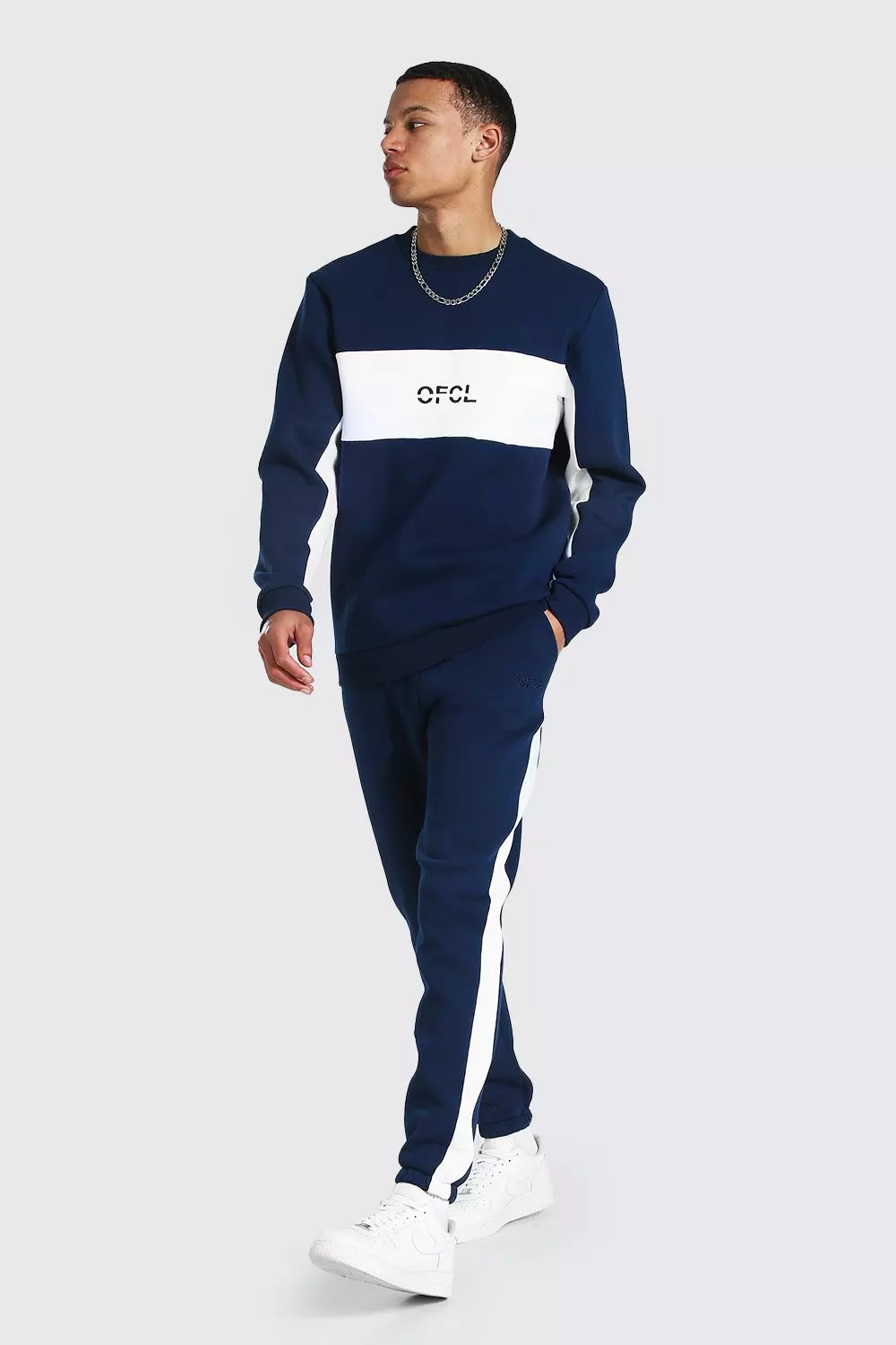 Boohooman hot sale navy tracksuit