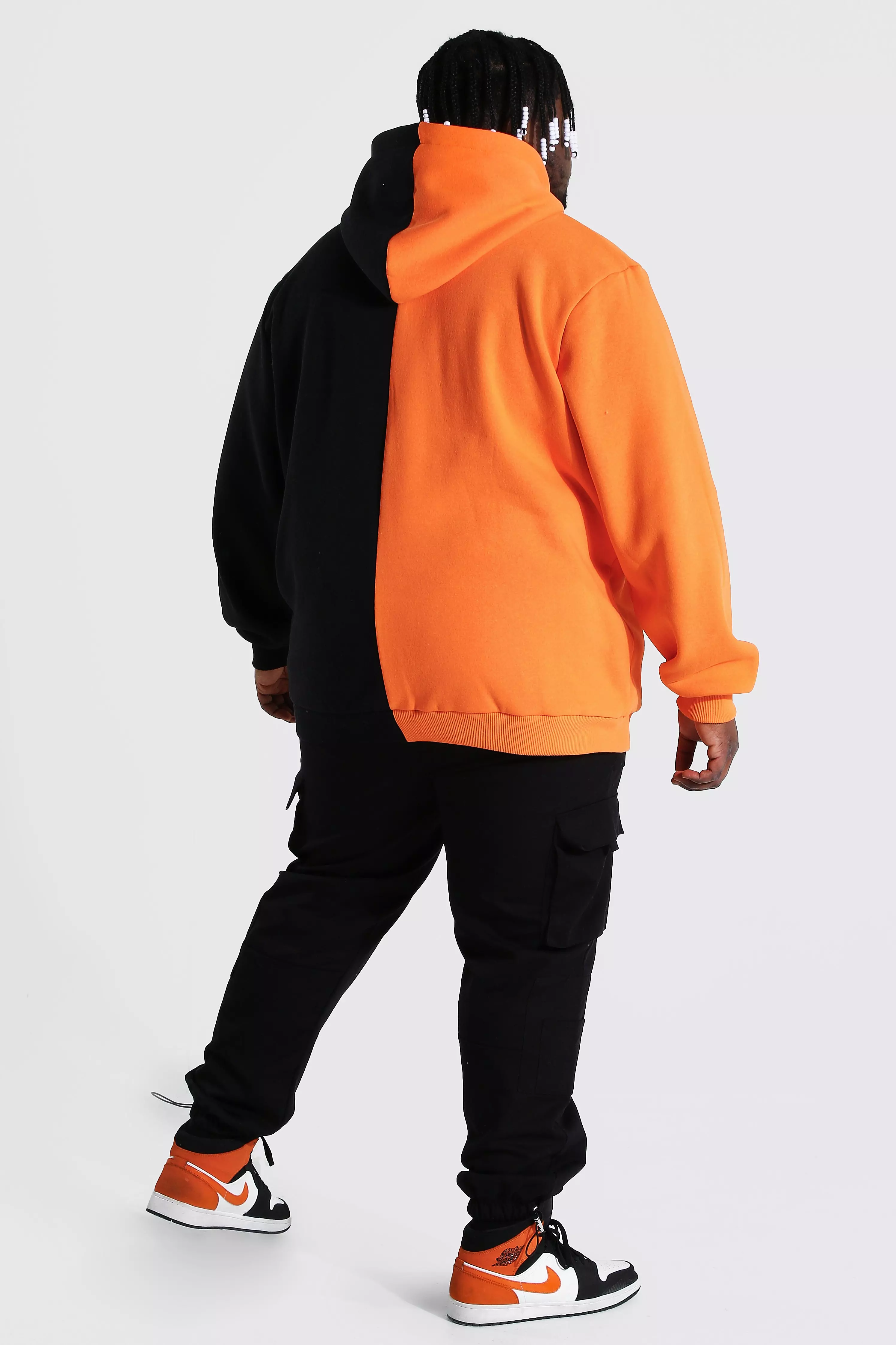 Half black half orange hoodie on sale