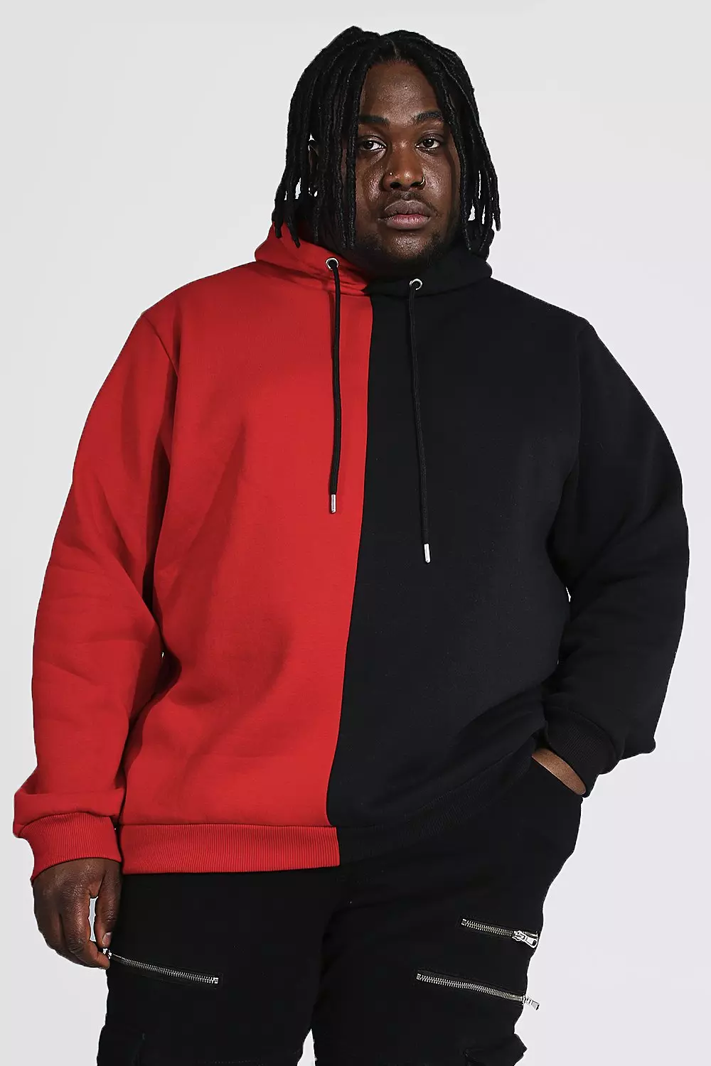 Plus Size Half And Half Colour Block Hoodie