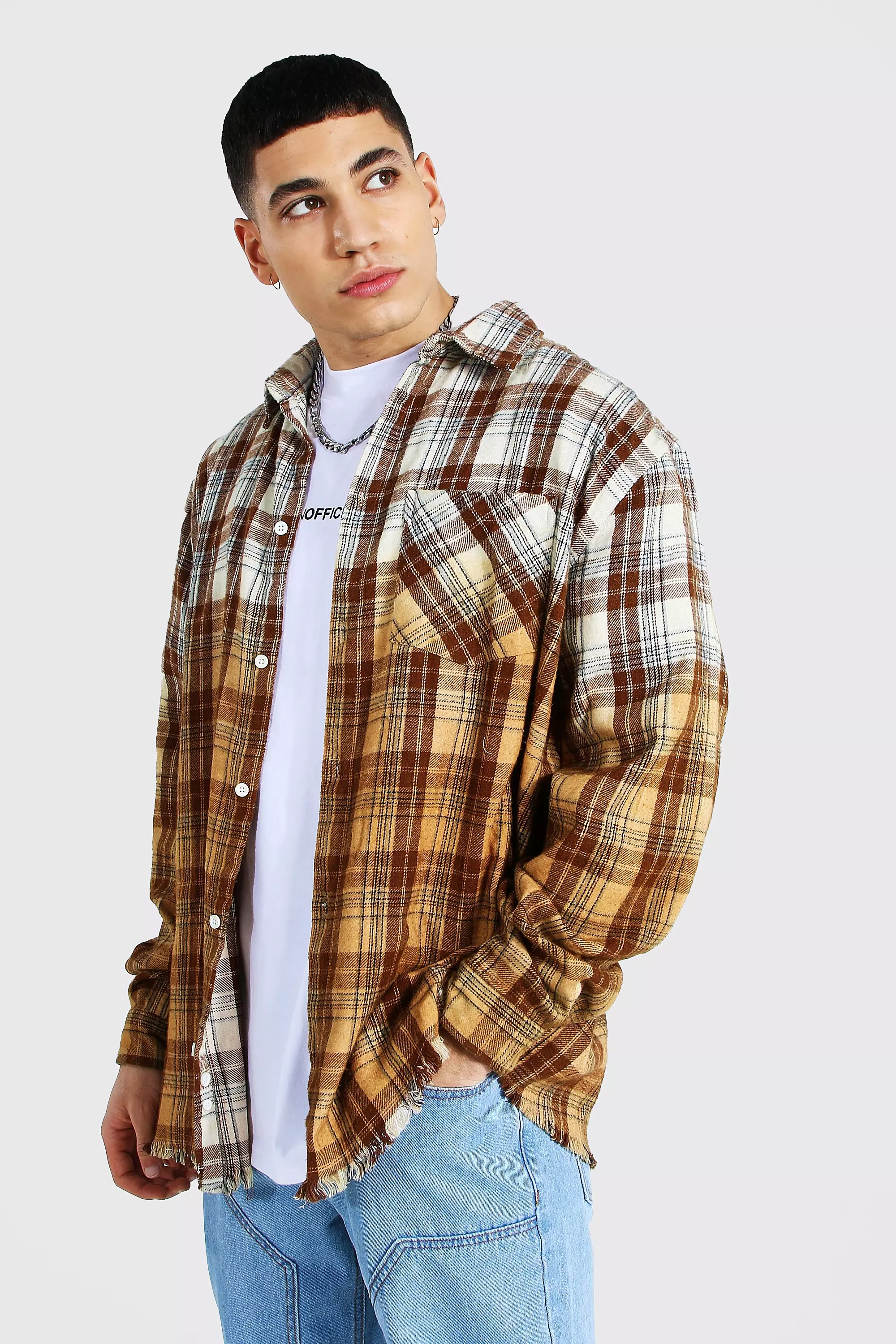 Oversized Ombre Flannel Shirt | boohooMAN USA