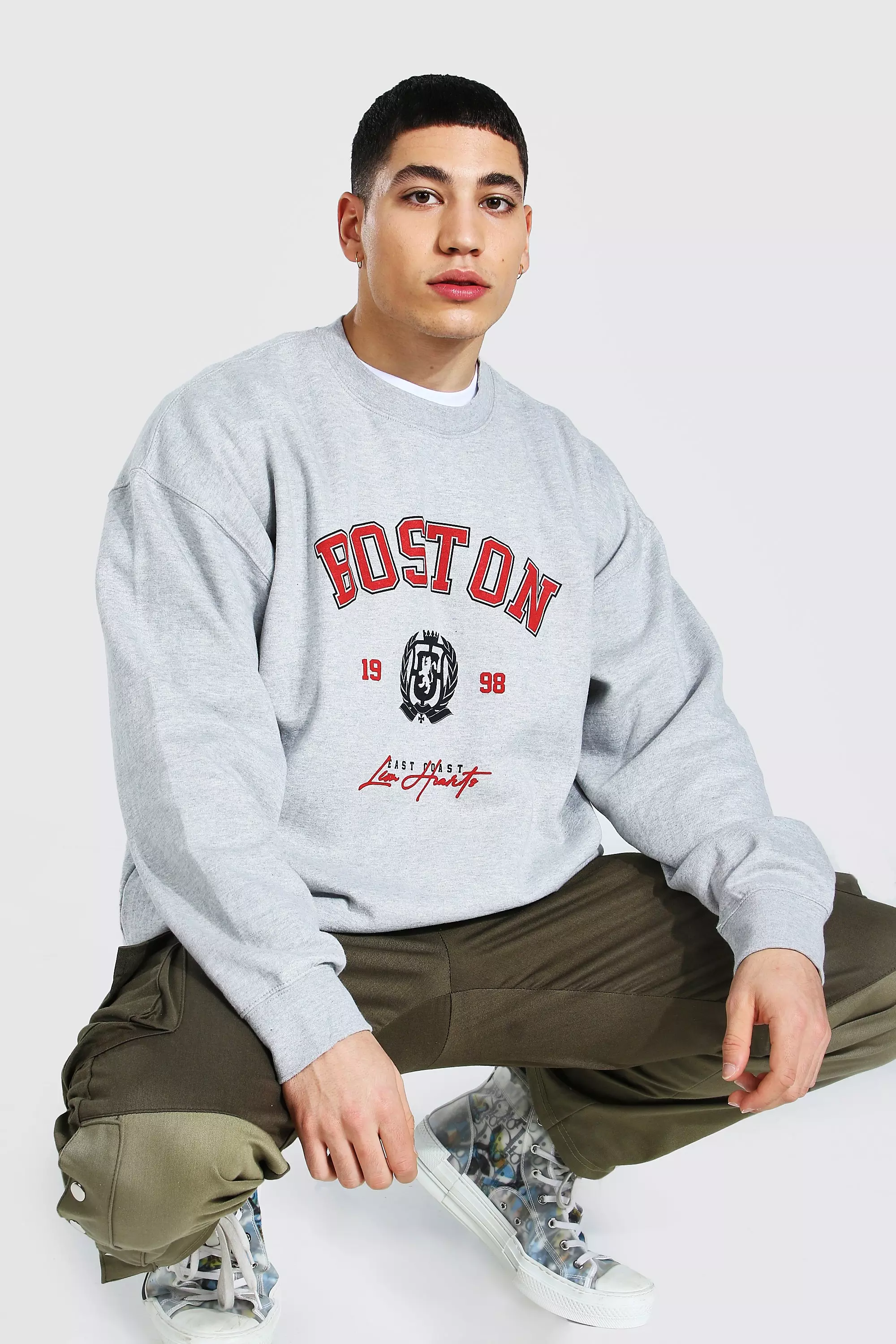 boohooMAN Men's Oversized Boston Varsity T-Shirt