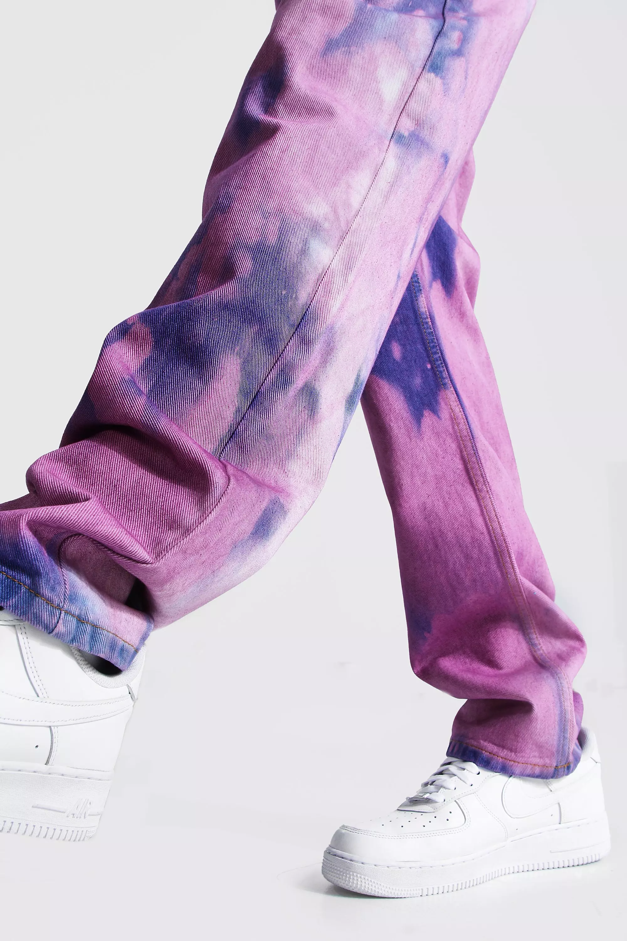 Frobukio Men Tie-Dye Straight-leg Baggy Jeans Loose Washed Baggy Denim  Pants Spring Hip Hop Pants Streetwear Pink M