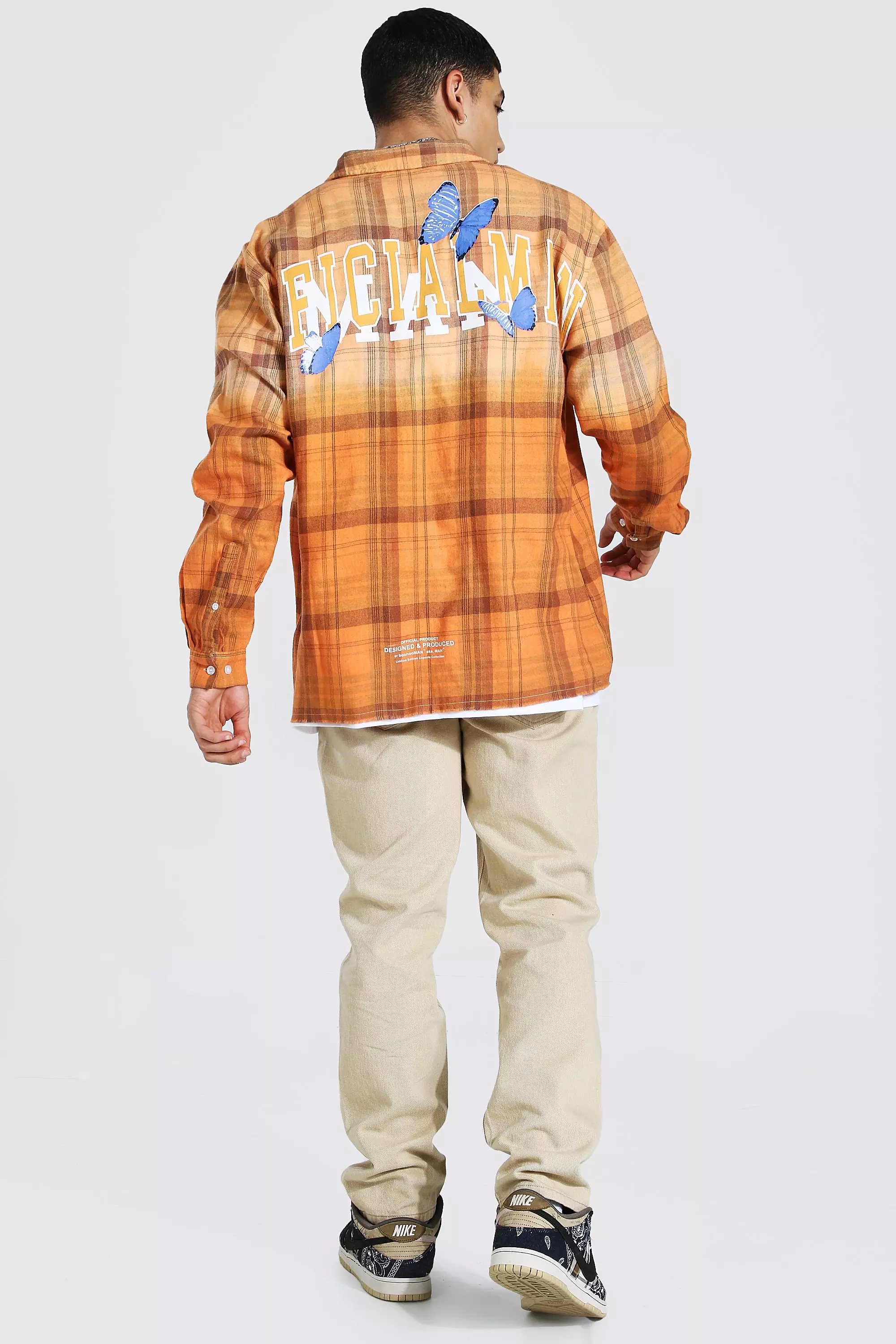 Oversized Man Back Print Ombre Check Shirt | boohooMAN USA