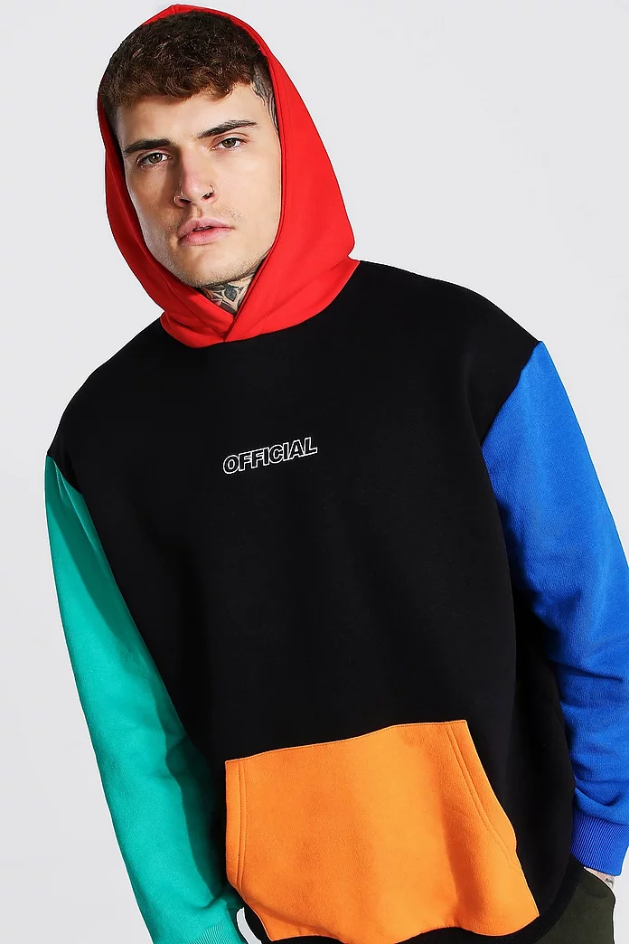 Oversized Official Colour Block Hoodie | boohooMAN USA
