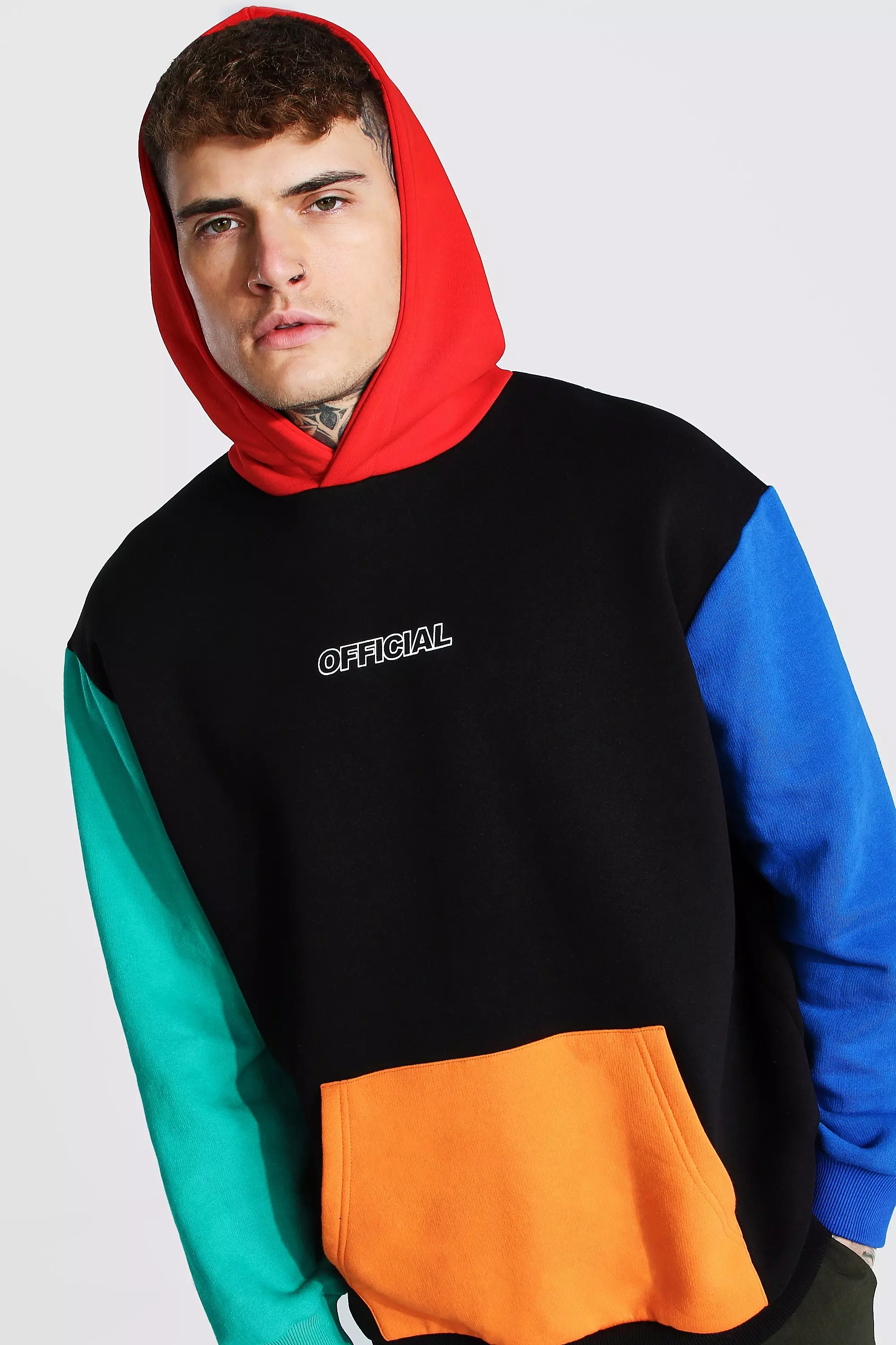 Boohooman colour block outlet hoodie