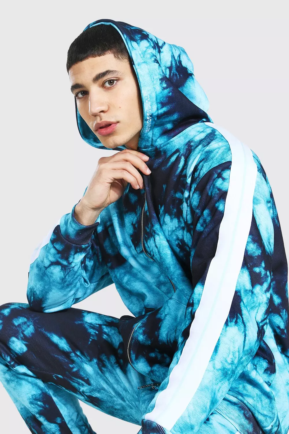 Oversized Man Tie Dye Dual Zip Tape Tracksuit boohooMAN USA