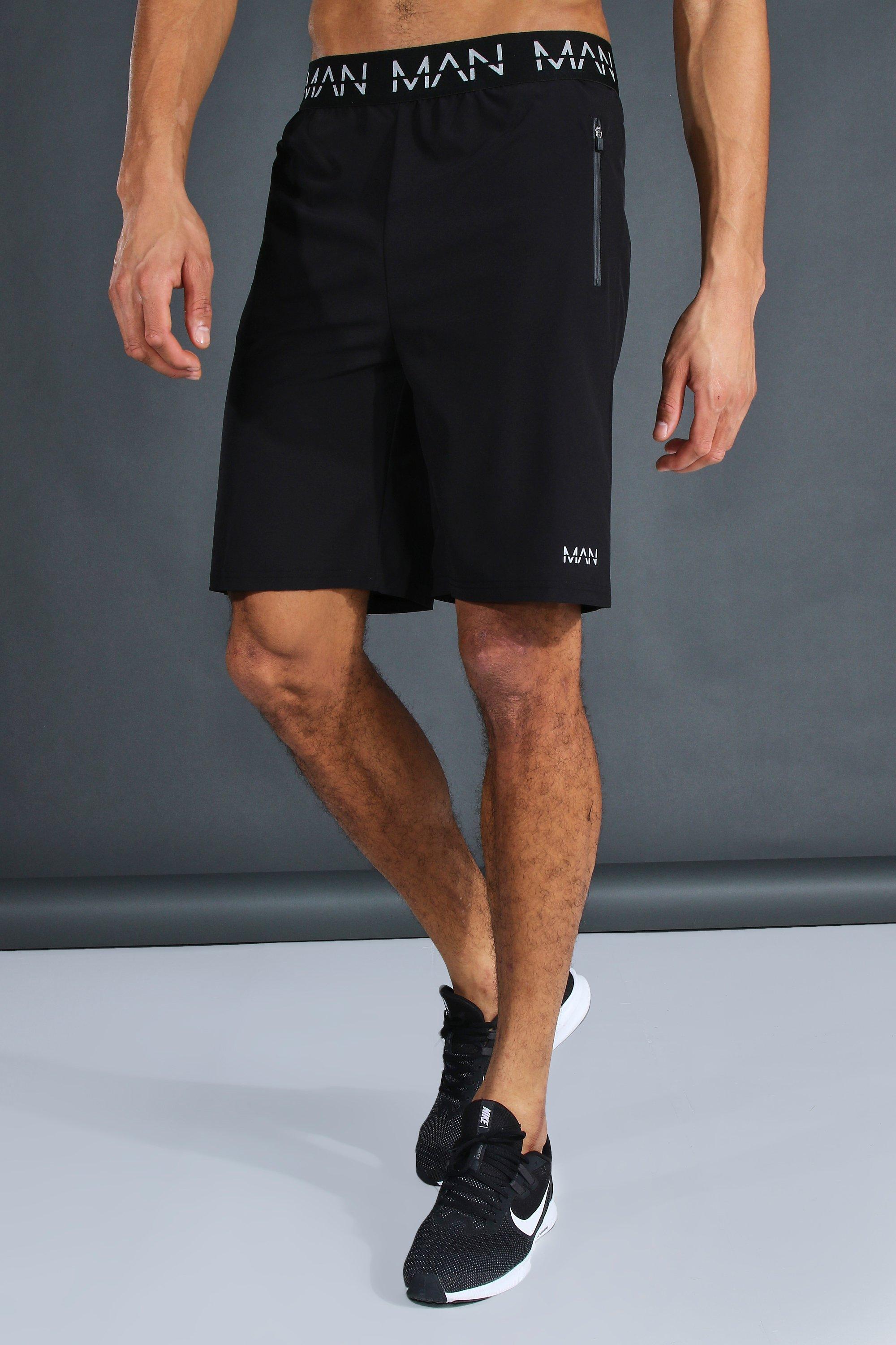 Mens Black Tall Man Active Gym Zip Pocket Regular Fit 9inch Shorts, Black