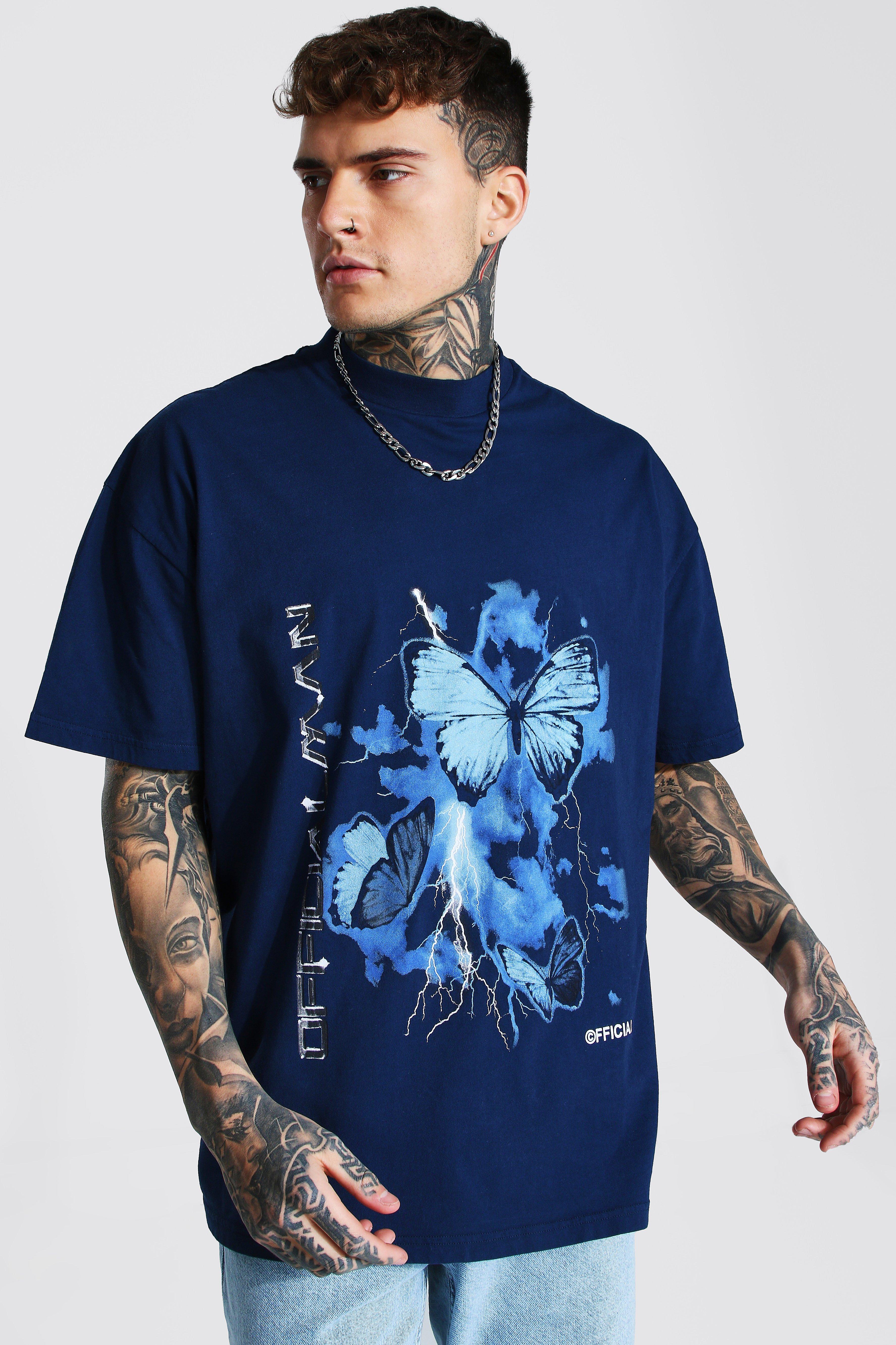 navy and white graphic tee