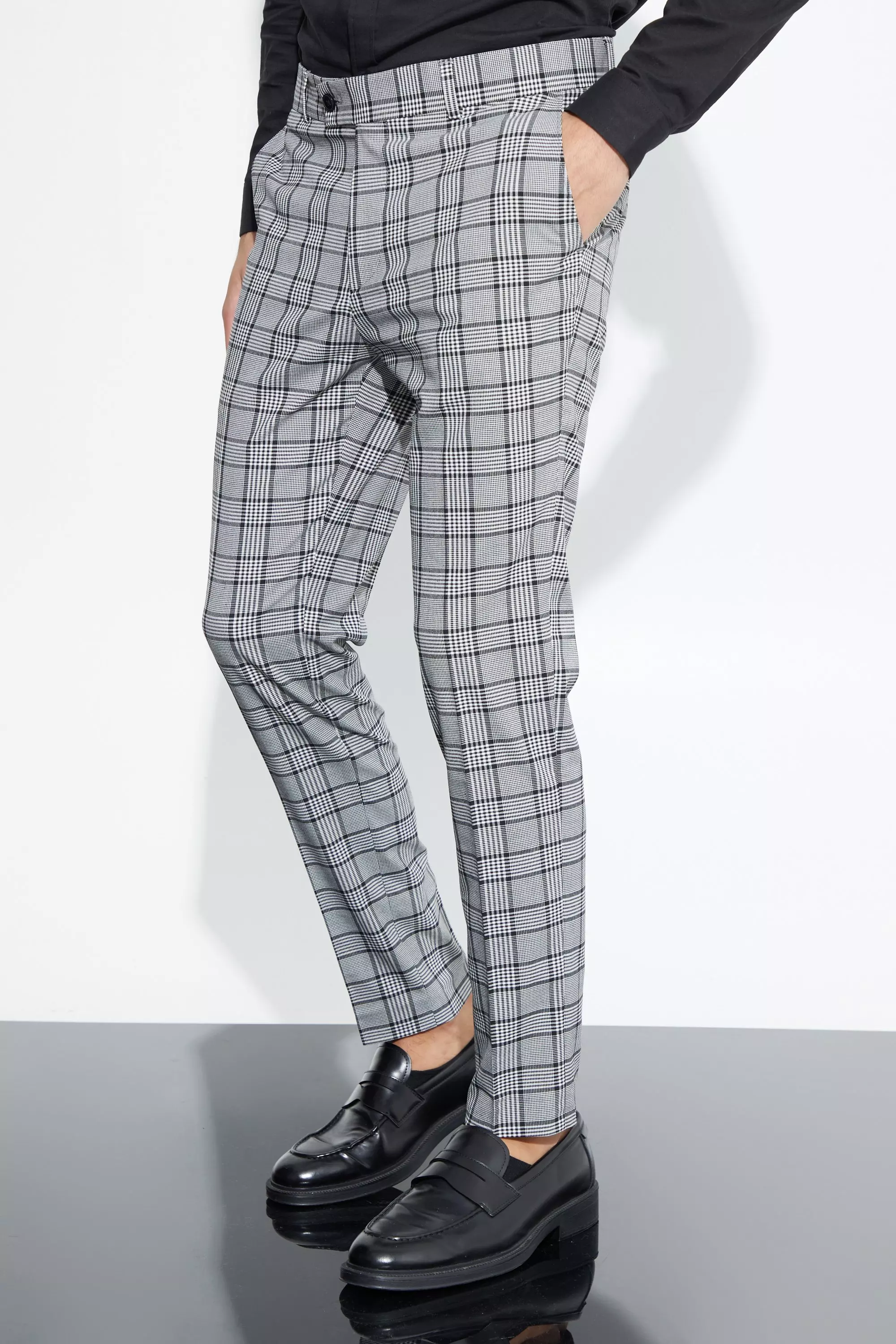 Mens grey clearance check cropped trousers