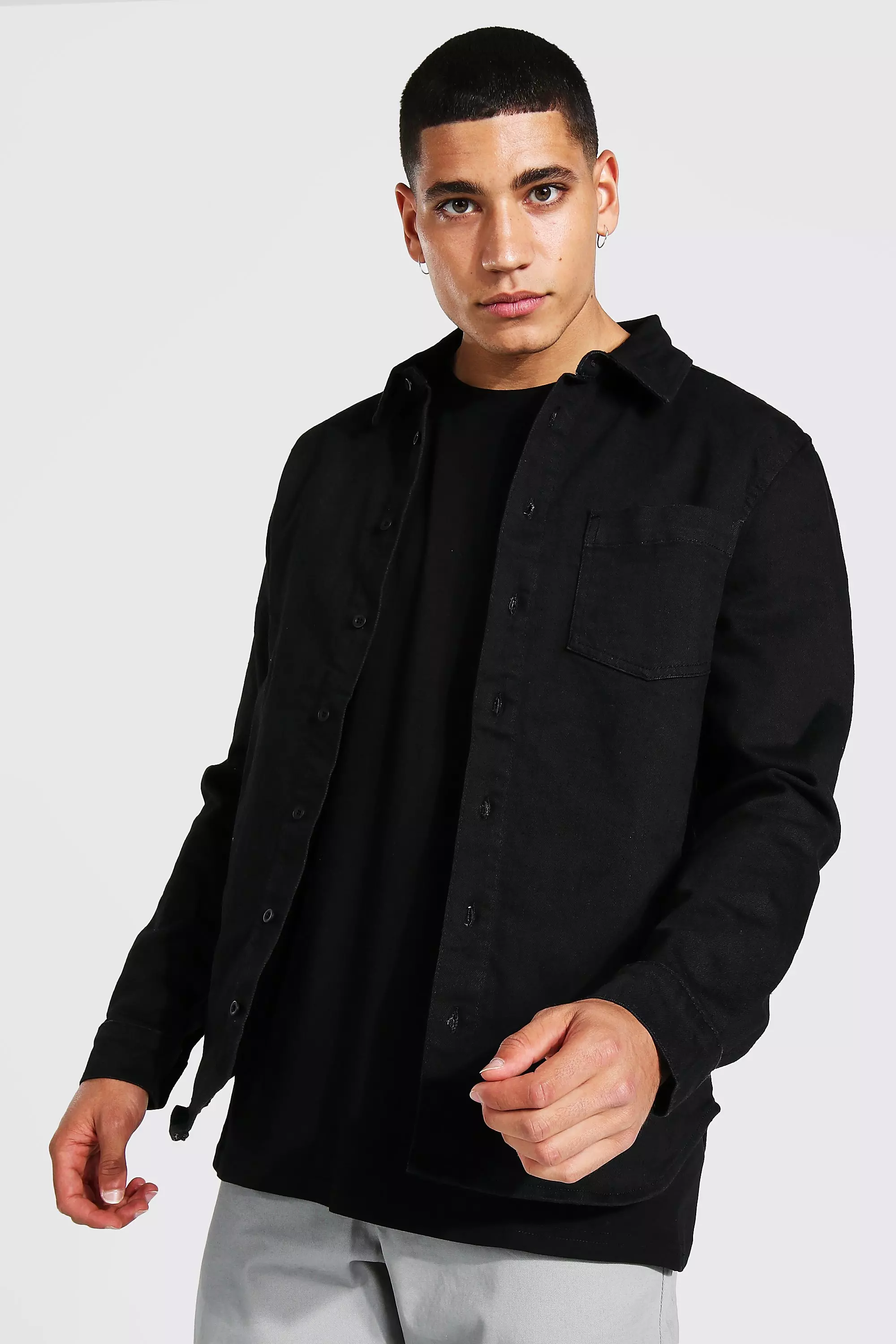 Dean Textured Long Sleeve Button Up Shirt - Black