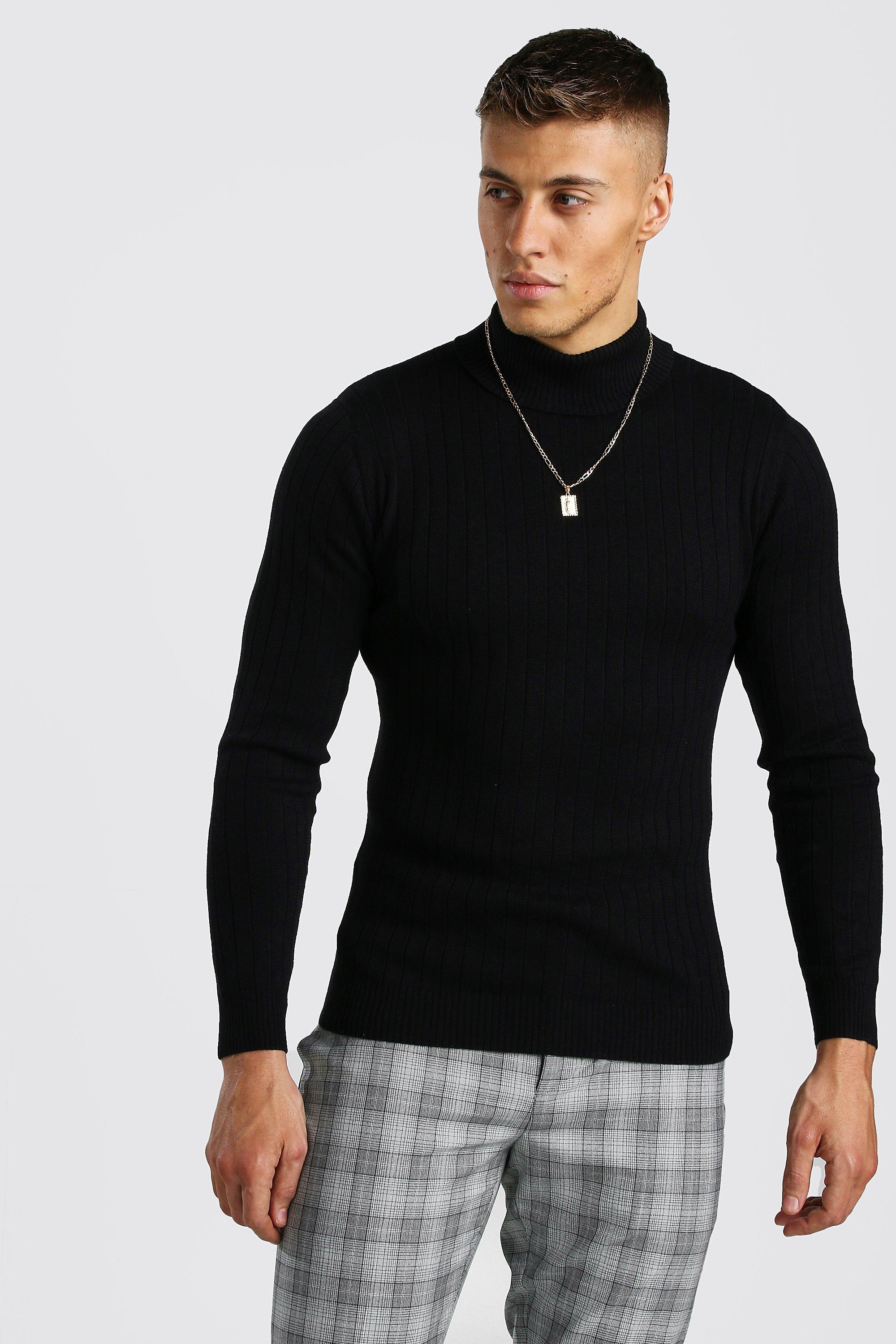 black knitted roll neck jumper
