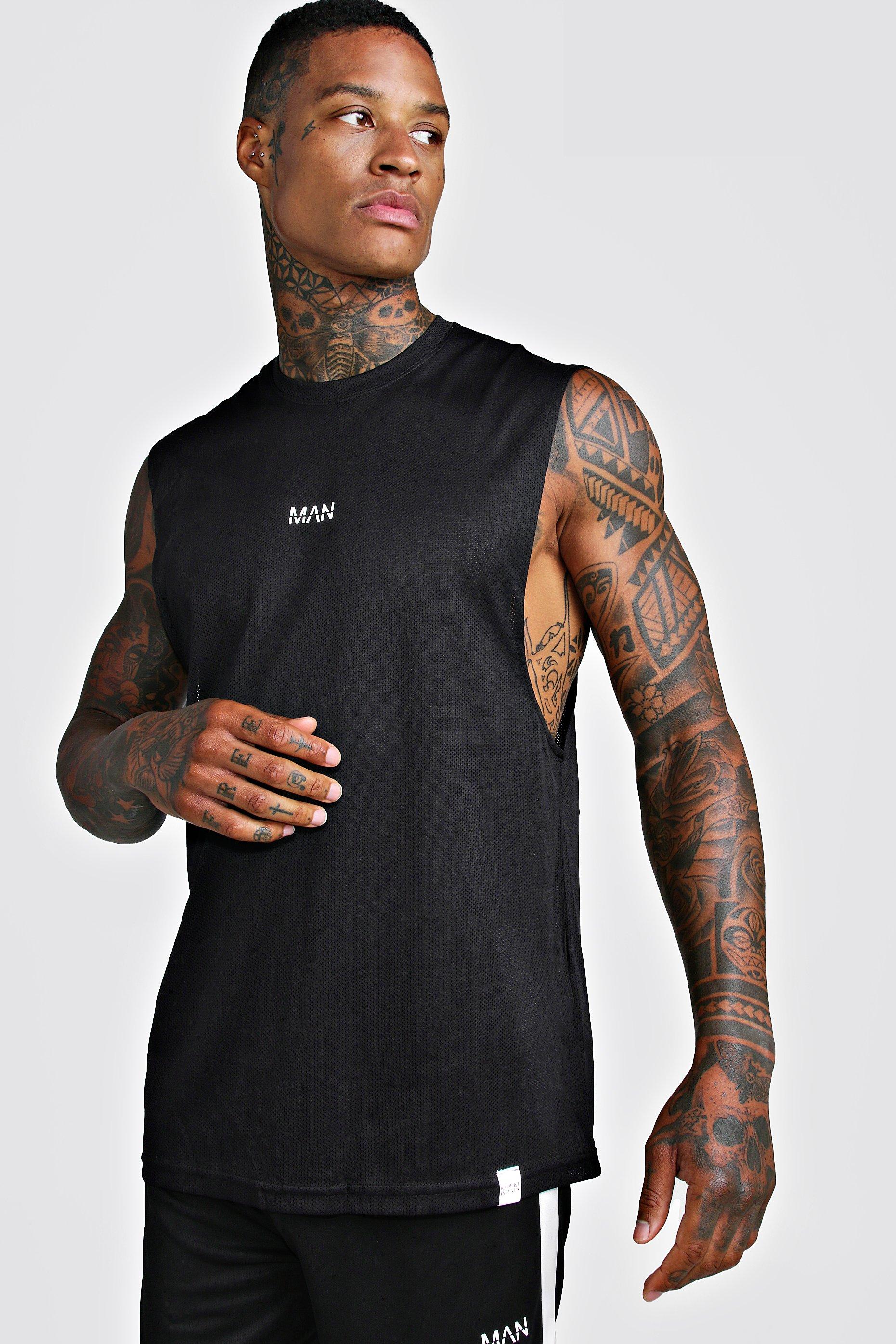 

Майка MAN Active с заниженными прорезями для рук и отделкой сеткой, Black