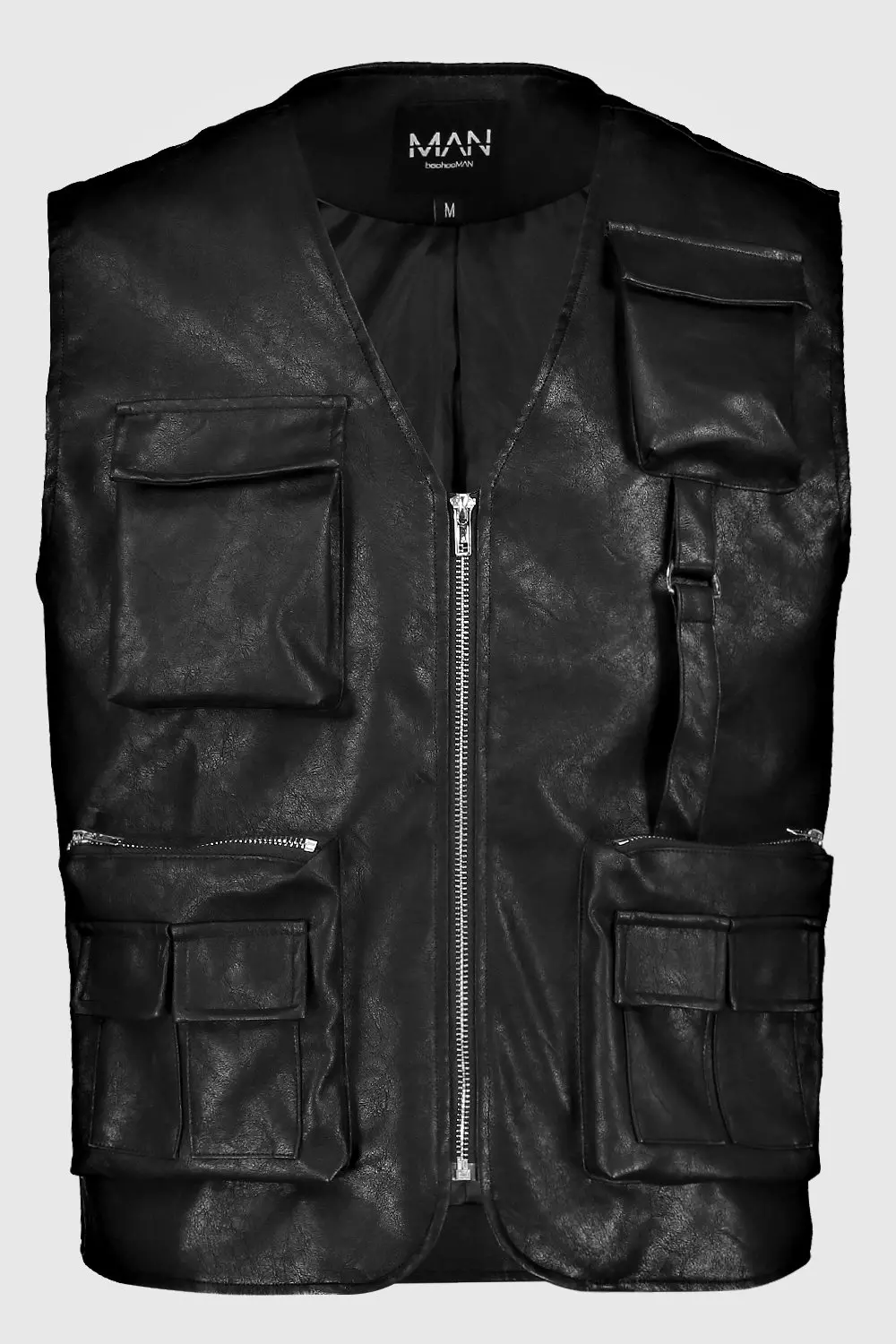 Men Black Leather Utility Jacket