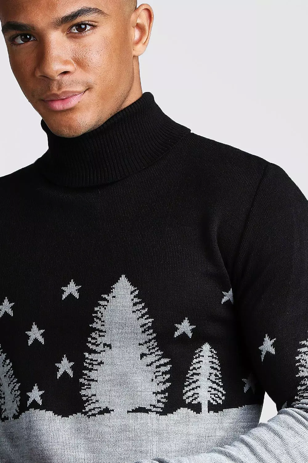 Muscle Fit Forest Roll Neck Christmas Jumper boohooMAN USA