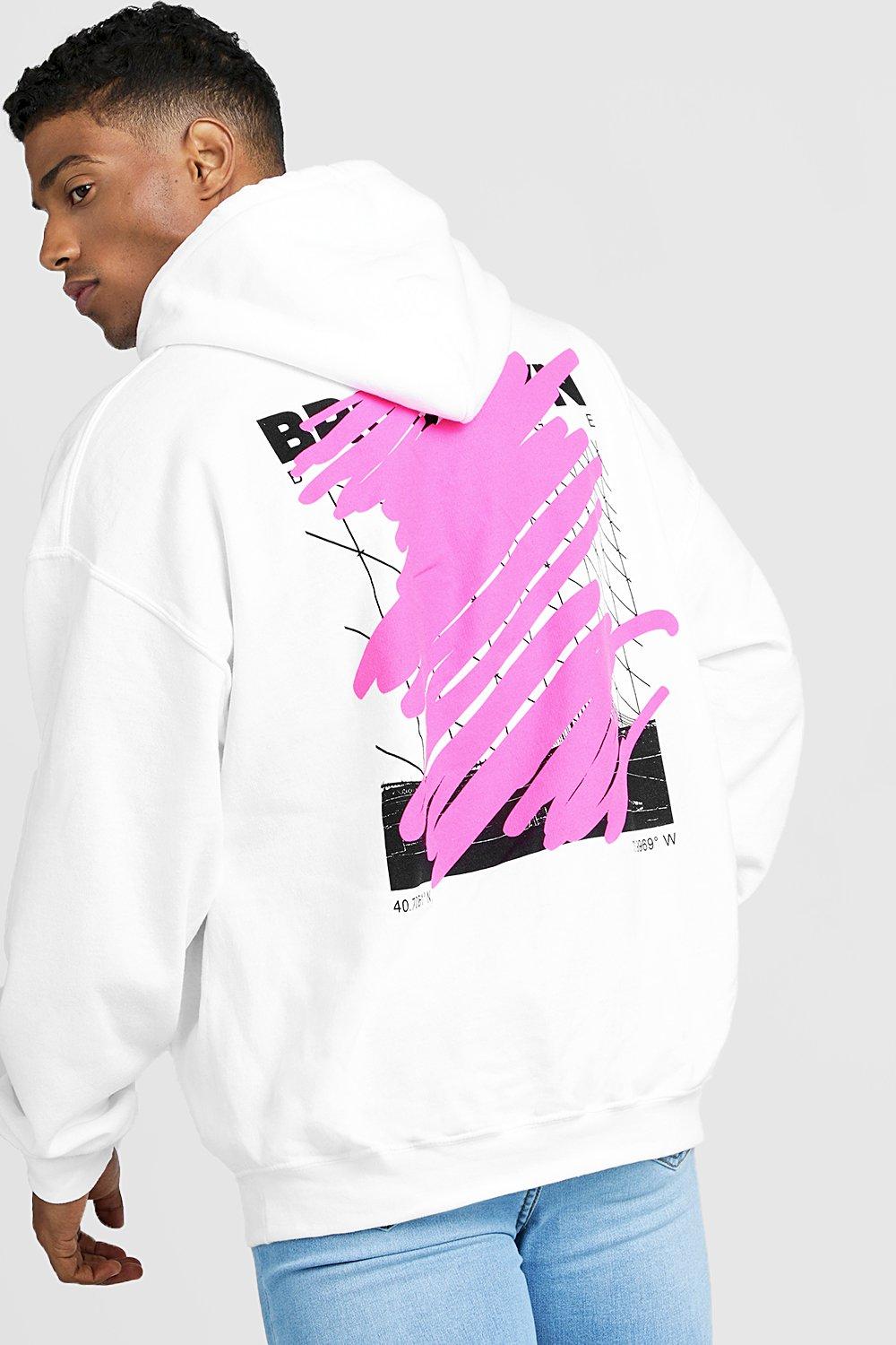 boohooman hoodie with man print in white