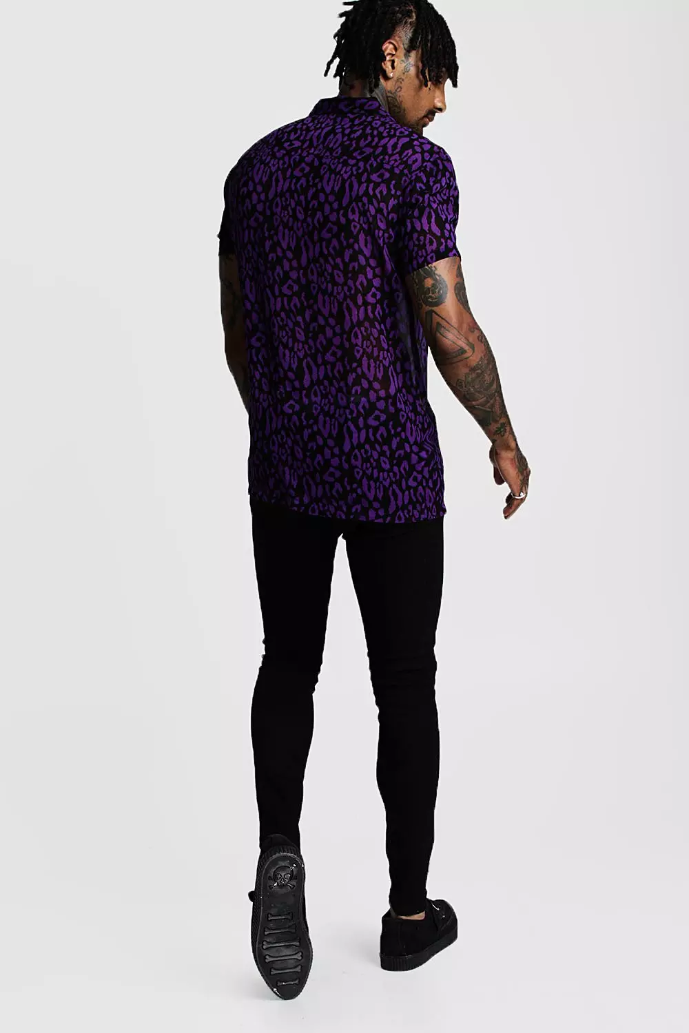 BoohooMAN Sheer Flocked Leopard Shirt Sleeve Shirt in Black for