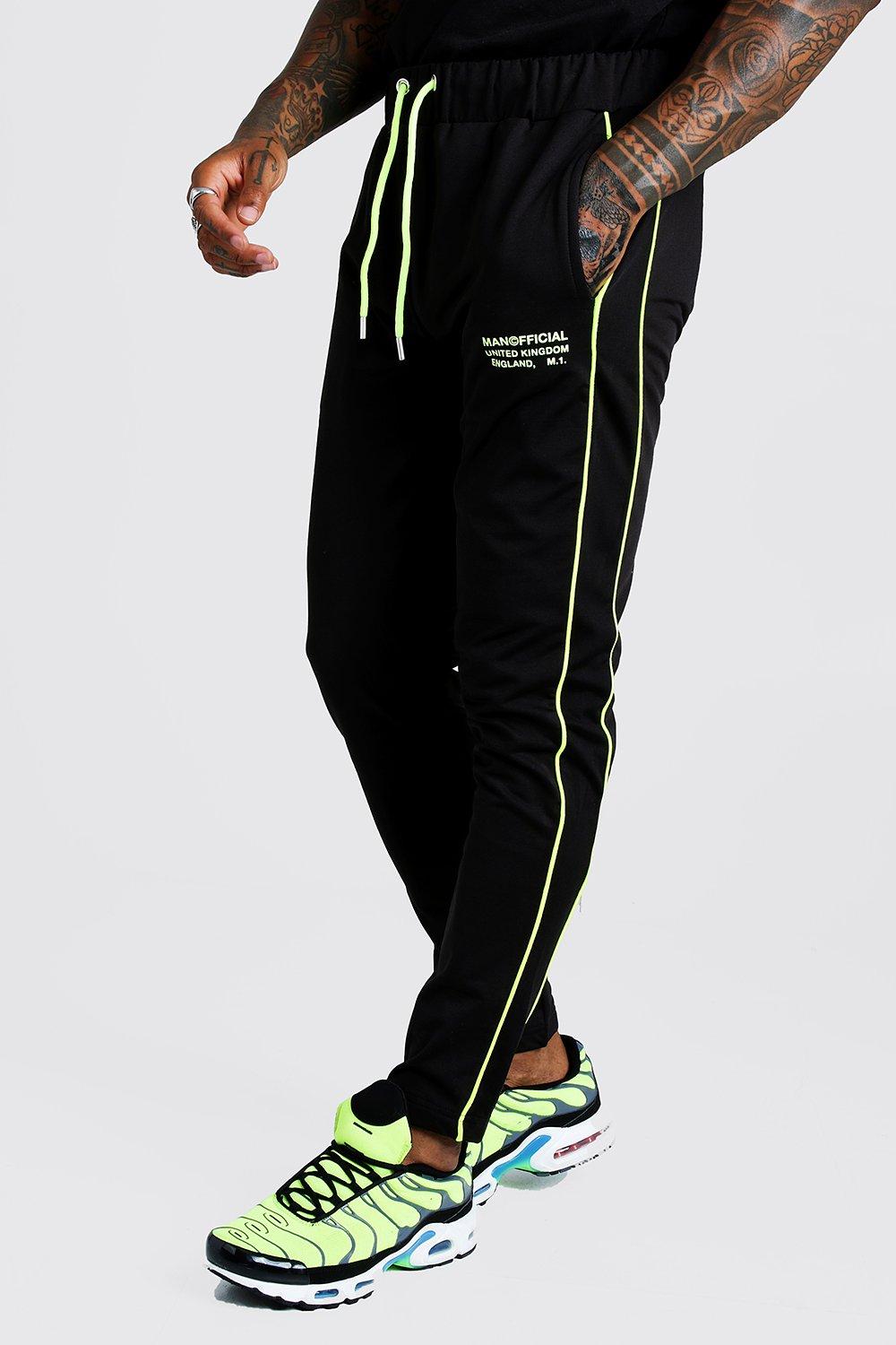 black and neon joggers