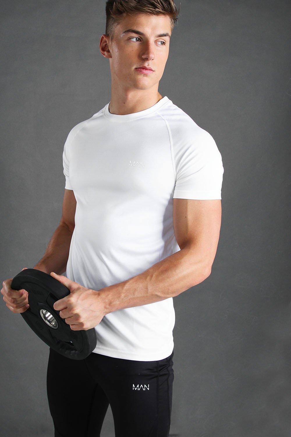 Mens White Man Active Gym Raglan T-Shirt, White