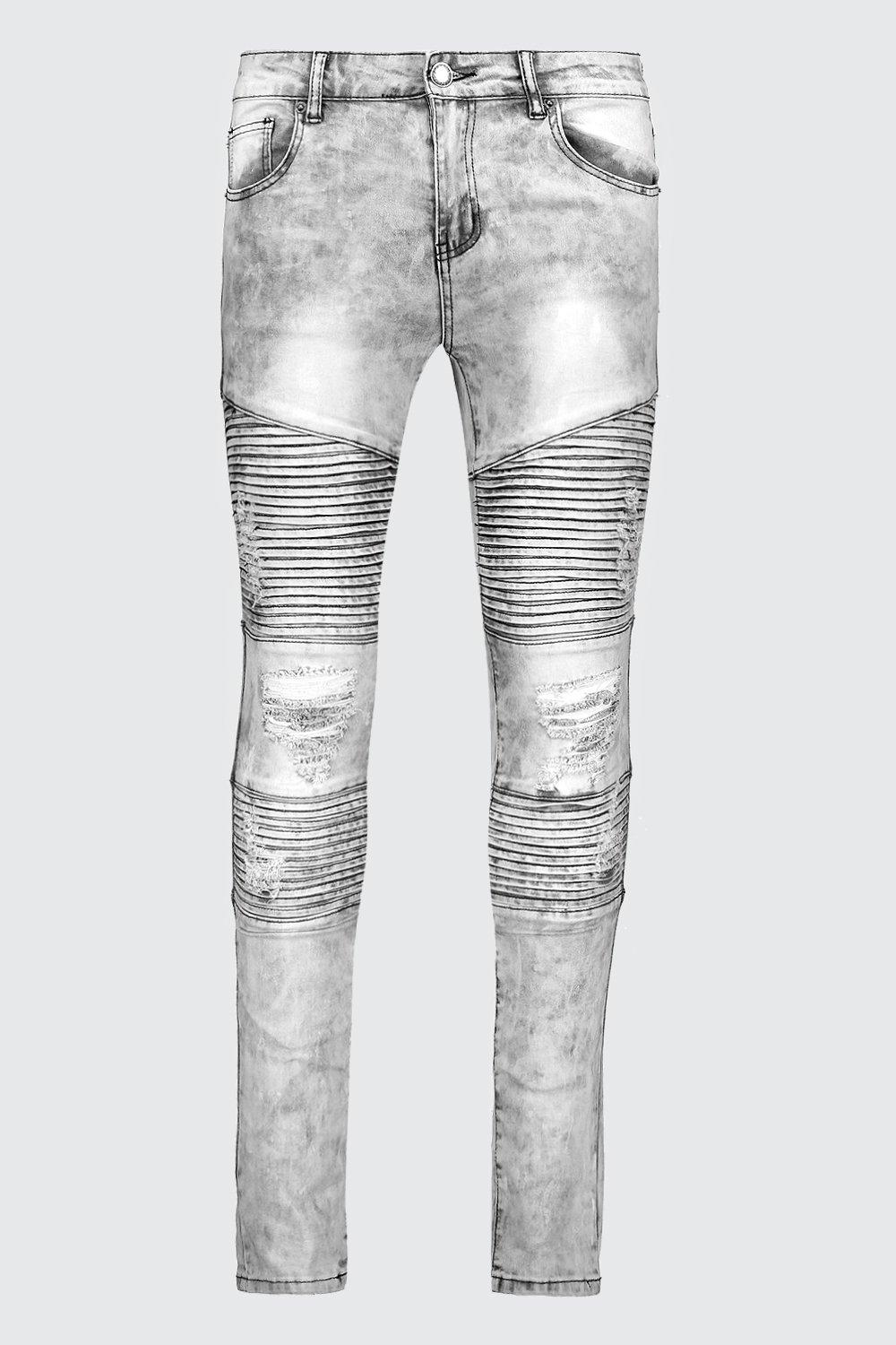 washed biker jeans