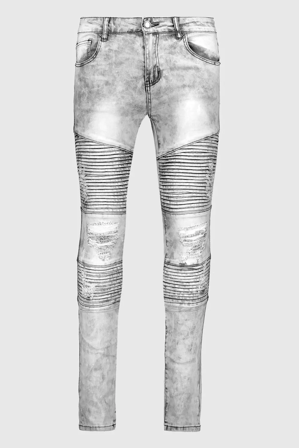 SKINNY WOMENS BIKER JEANS IN DISTRESSED DENIM IN BERLIN GREY WASH