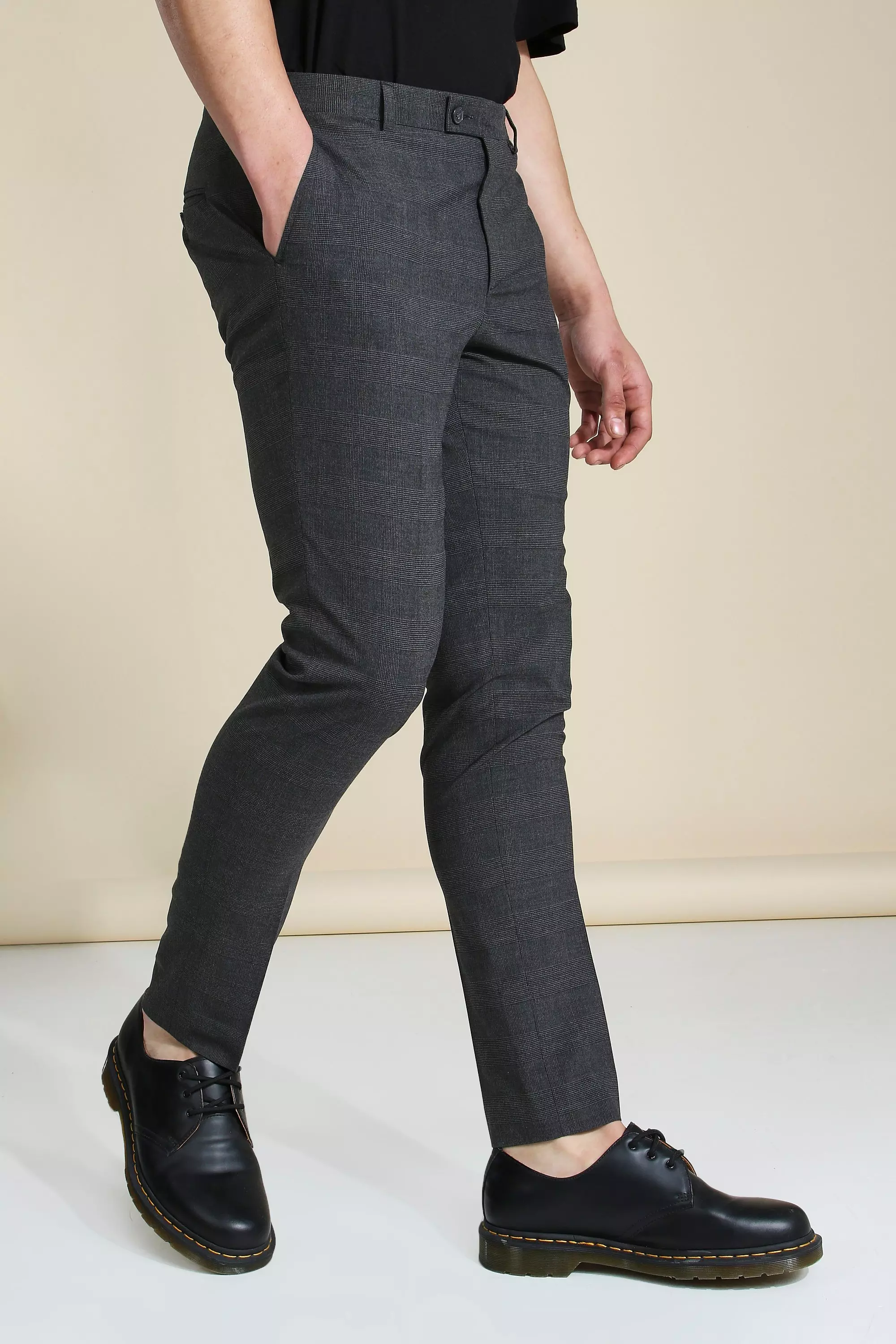 Dark grey check skinny fit hot sale smart trousers