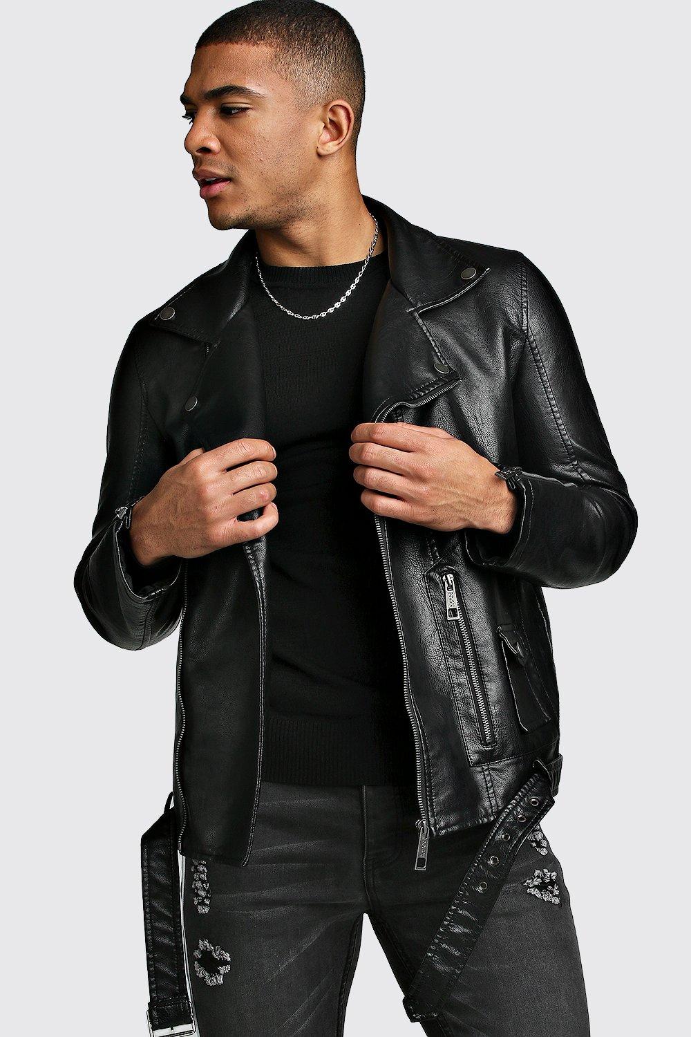 

Куртка косуха из искусственной кожи с цепочкой, Black