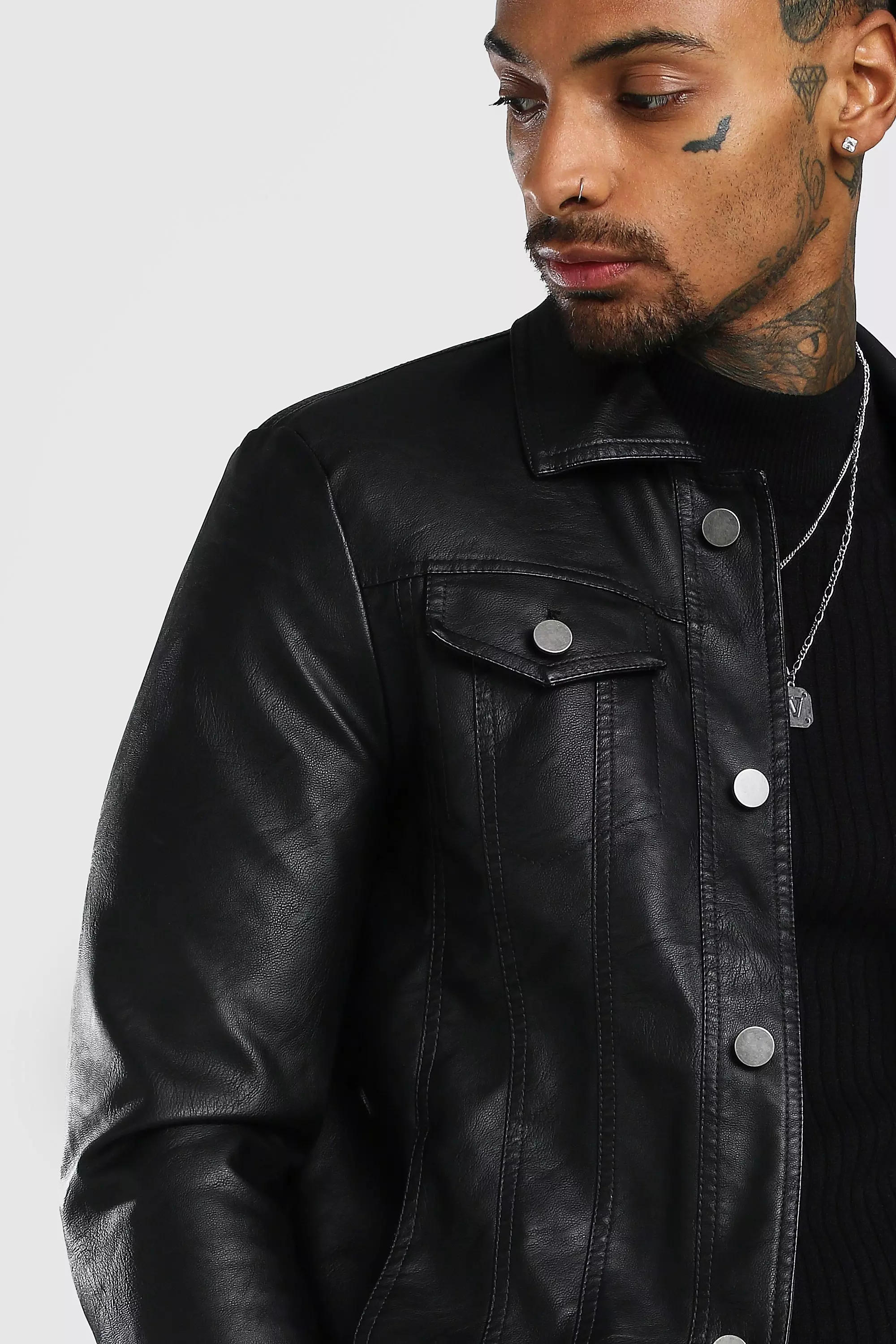 Faux leather trucker jacket sale