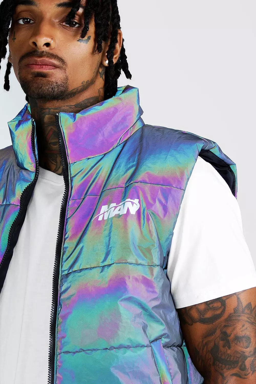 Man rainbow reflective store puffer coat