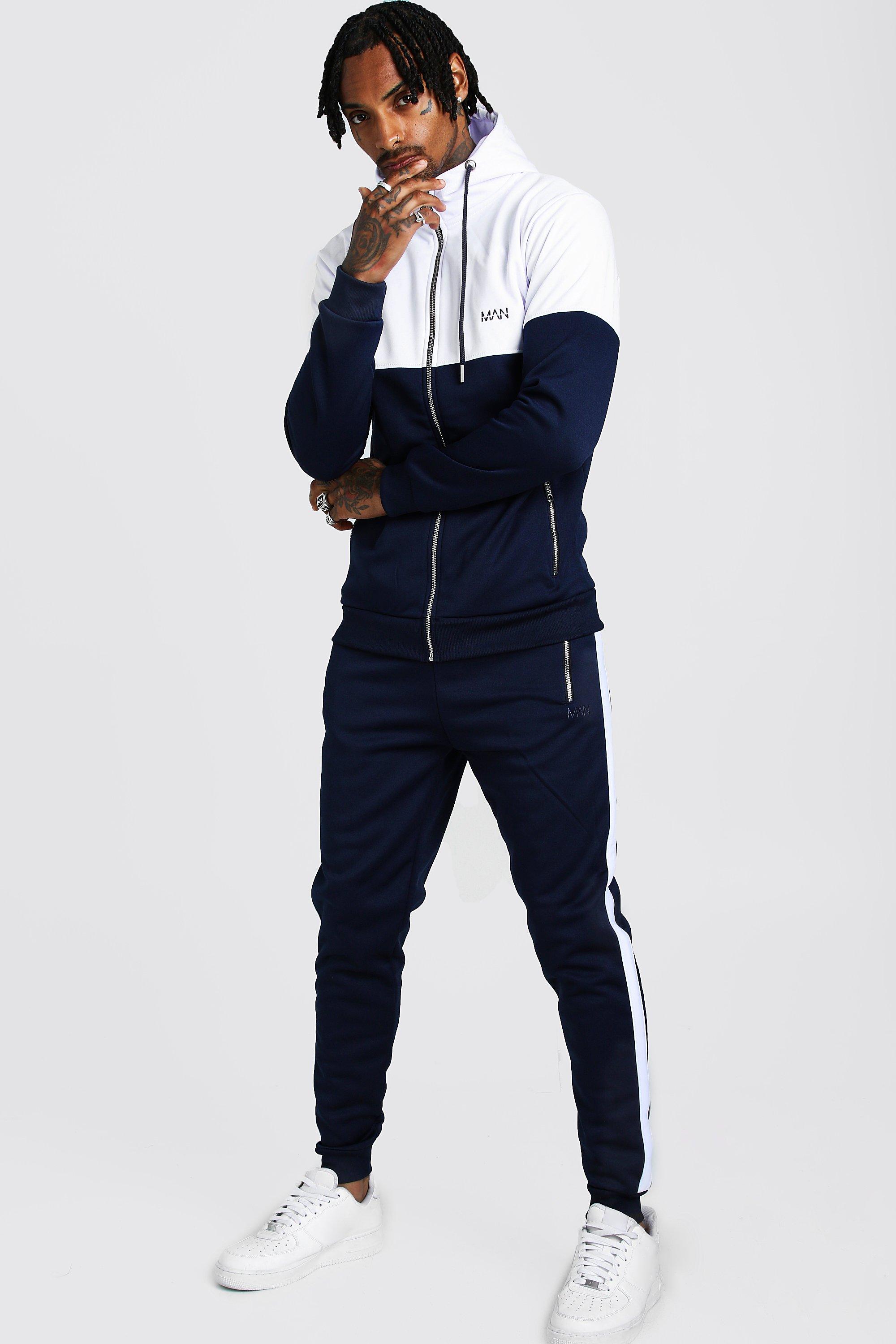 boohooman navy tracksuit