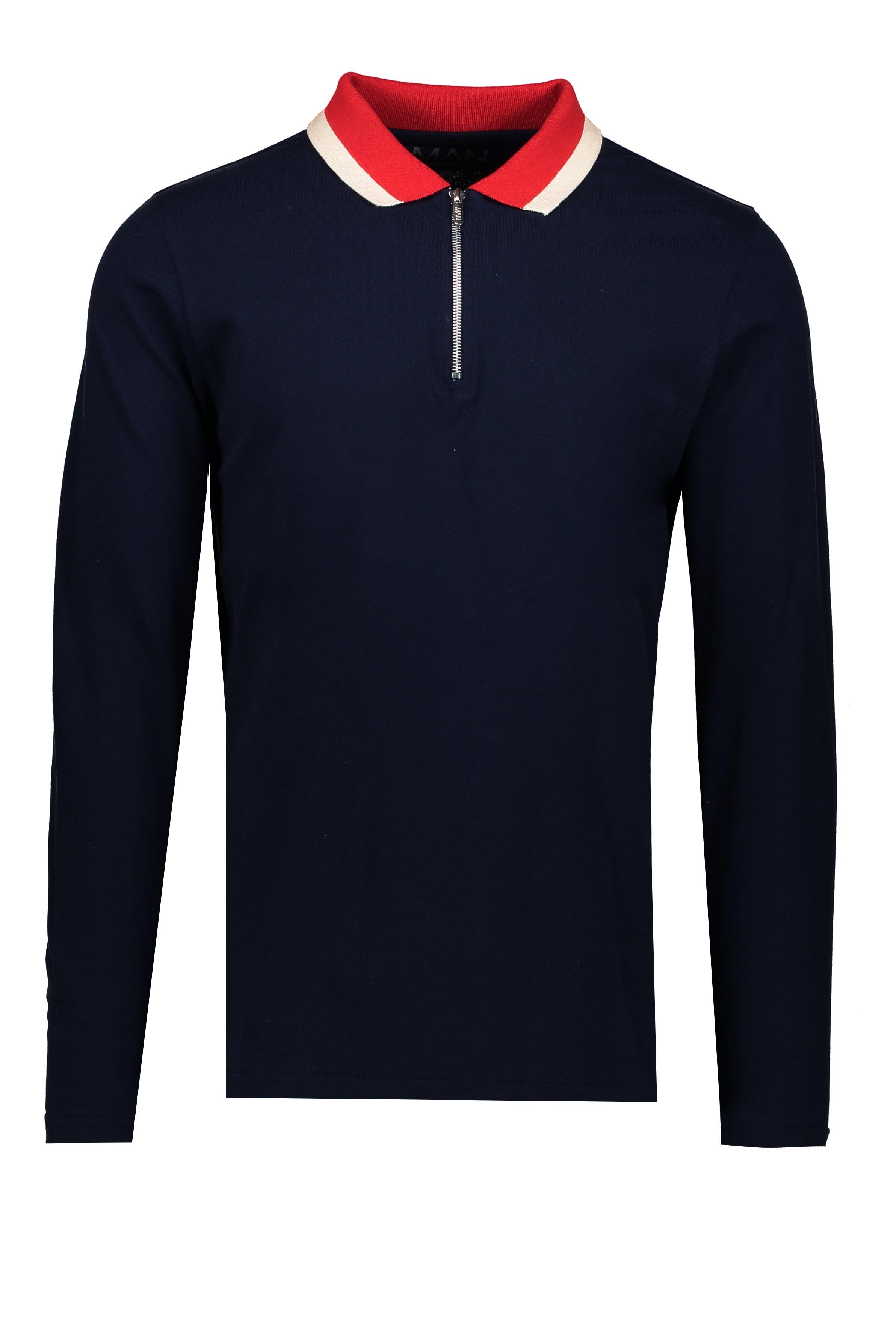 long sleeve zip neck polo