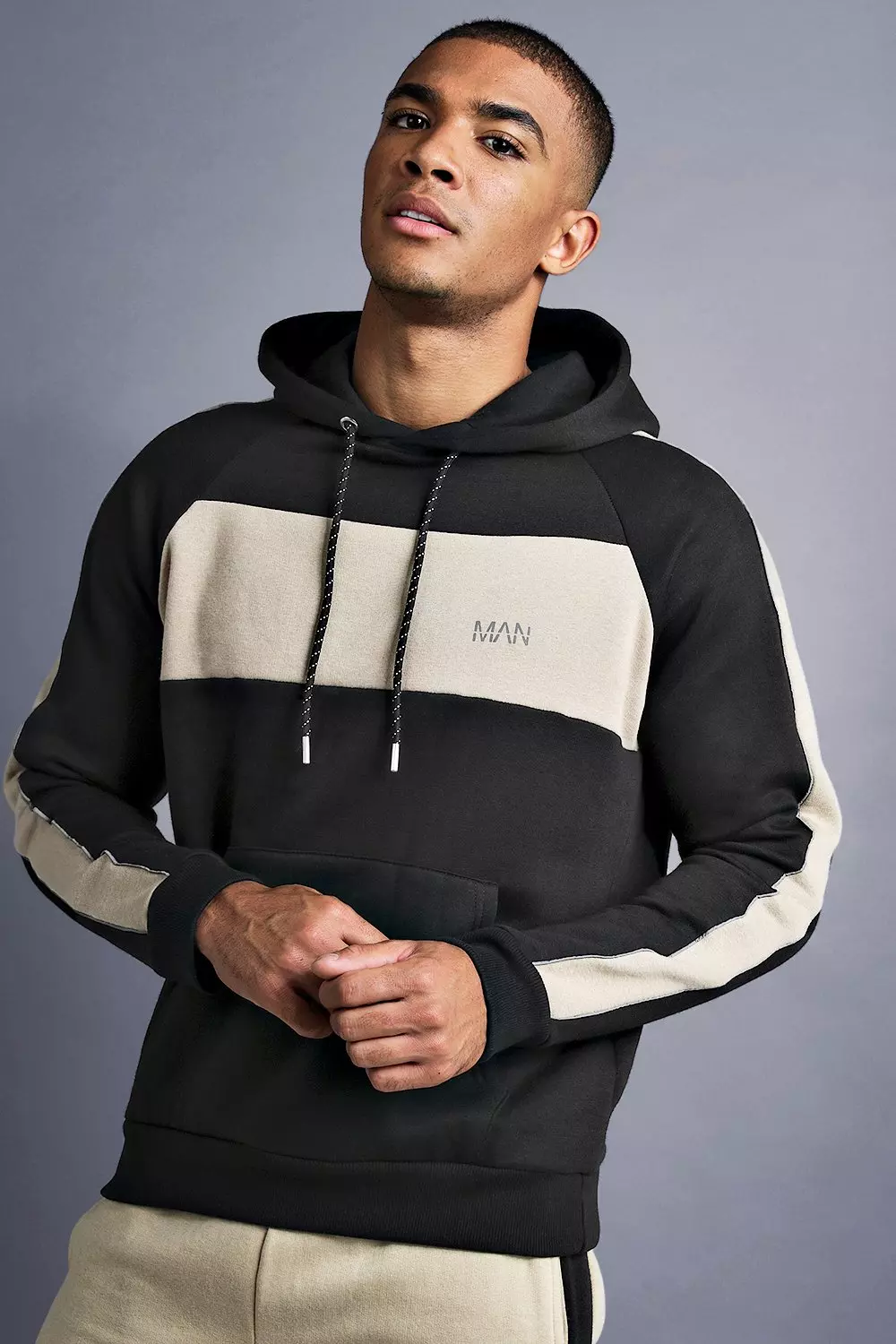 MAN Raglan Panelled Hoodie | boohooMAN USA