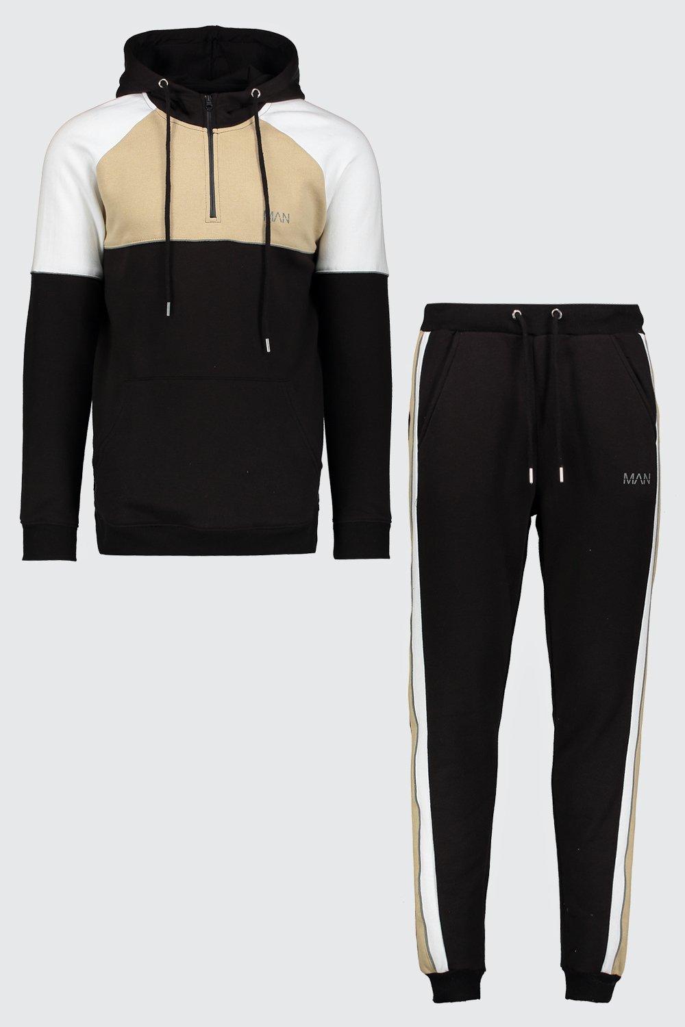 

Спортивный костюм MAN скинни со вставками и молнией 1/4, Black