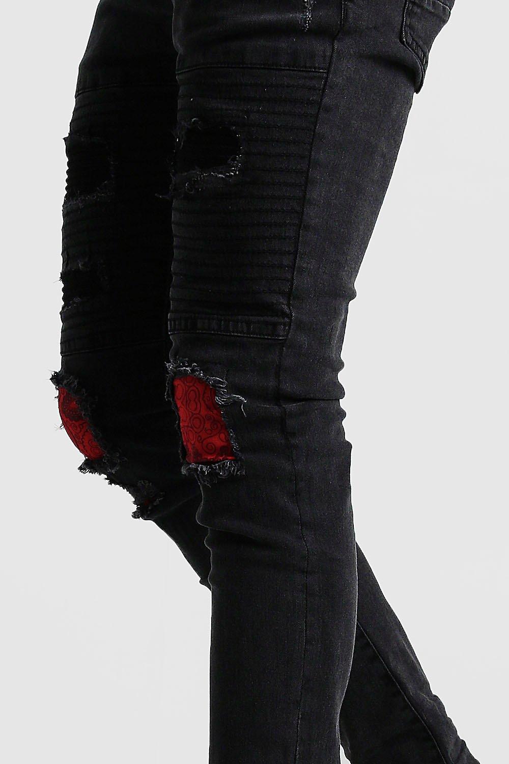 

Байкерские джинсы с потертостями и нашивками, Washed black