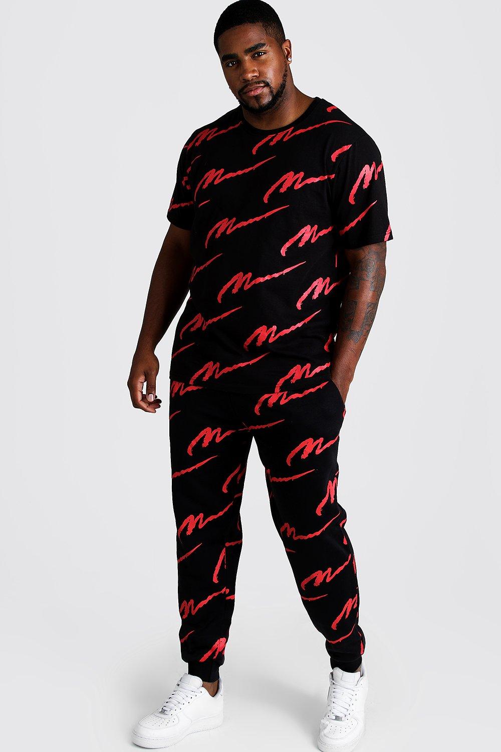 boohooman red joggers