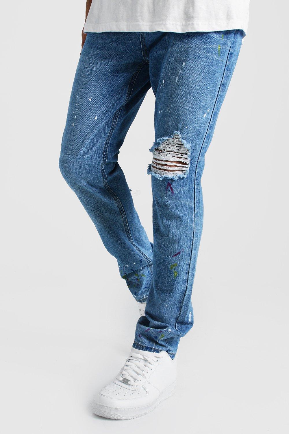 boohooman paint splatter jeans